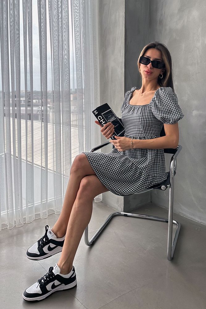 Topshow Black Gingham Wholesale Dress