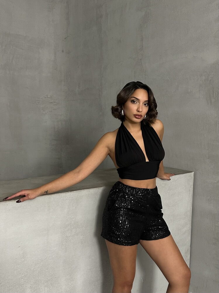 Topshow Black Sequin Wholesale Evening Shorts