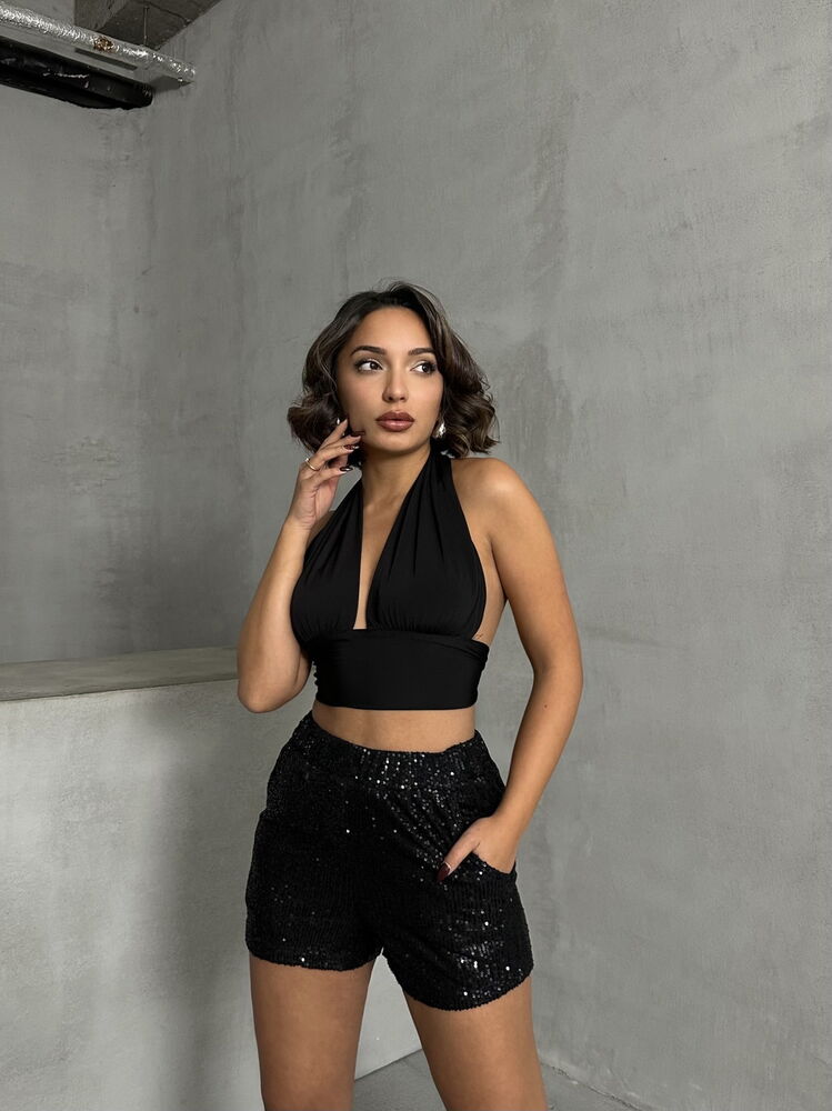 Topshow Black Sequin Wholesale Evening Shorts