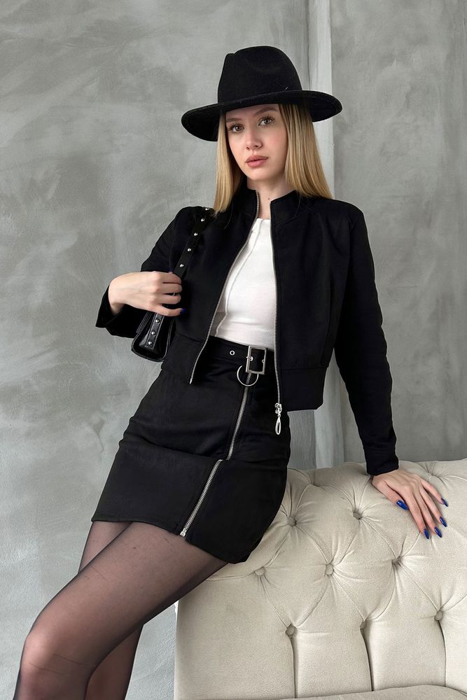 Suede Crop Jacket Wholesale - Black