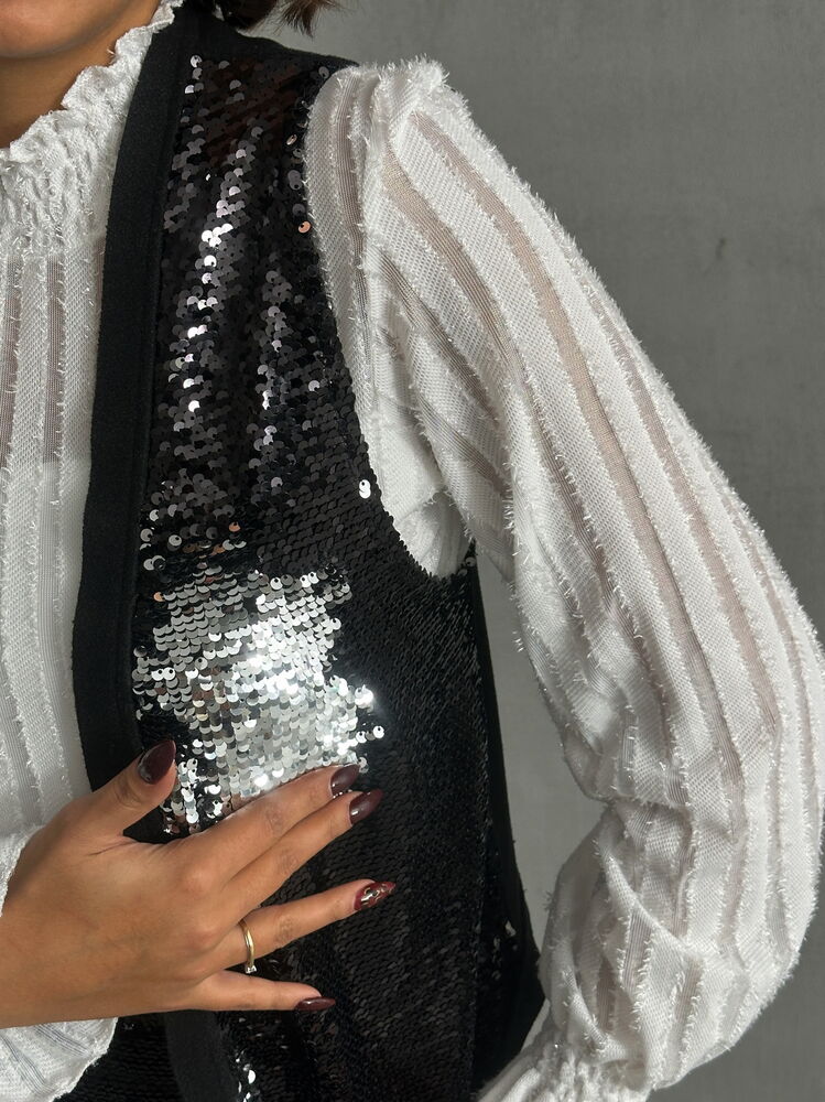 Wholesale Sequin Vest - Black Silver
