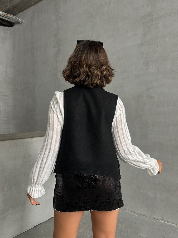 Wholesale Sequin Vest - Black Silver