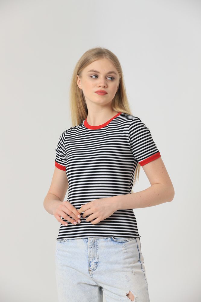 Topshow Black Red Striped Wholesale T-Shirt