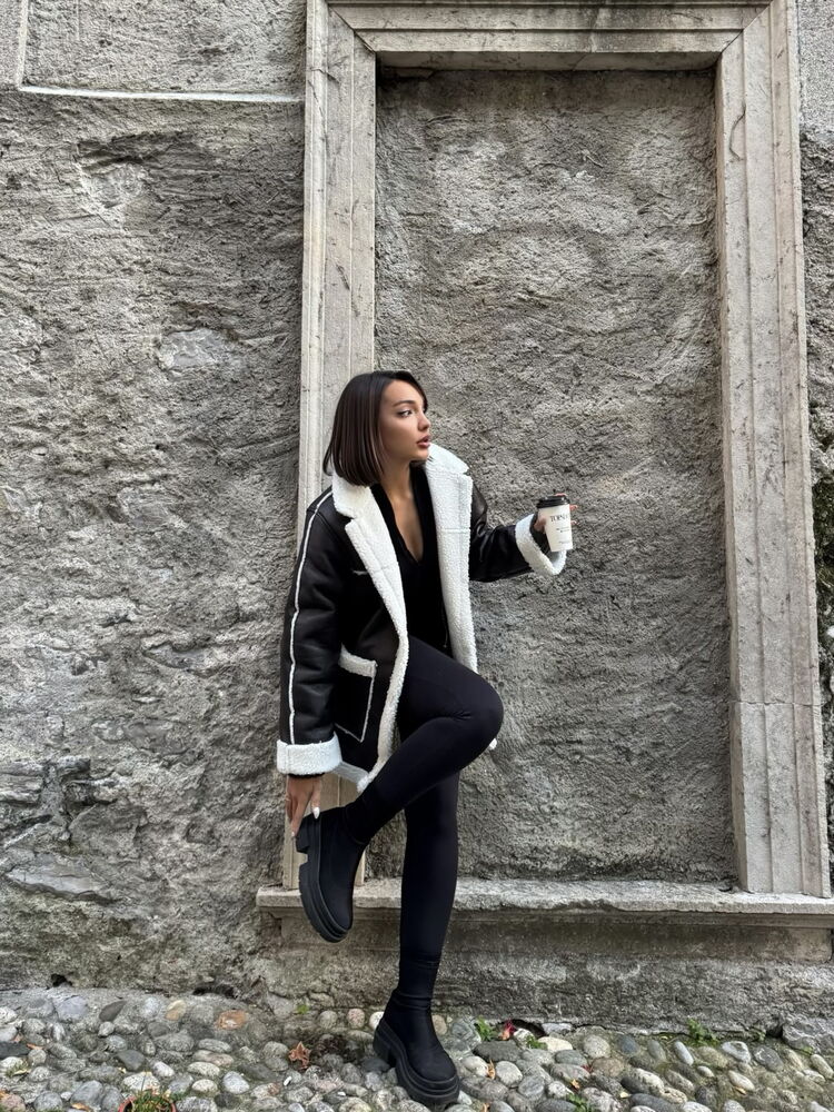Wholesale Fur-Lined Coat - Black Cream