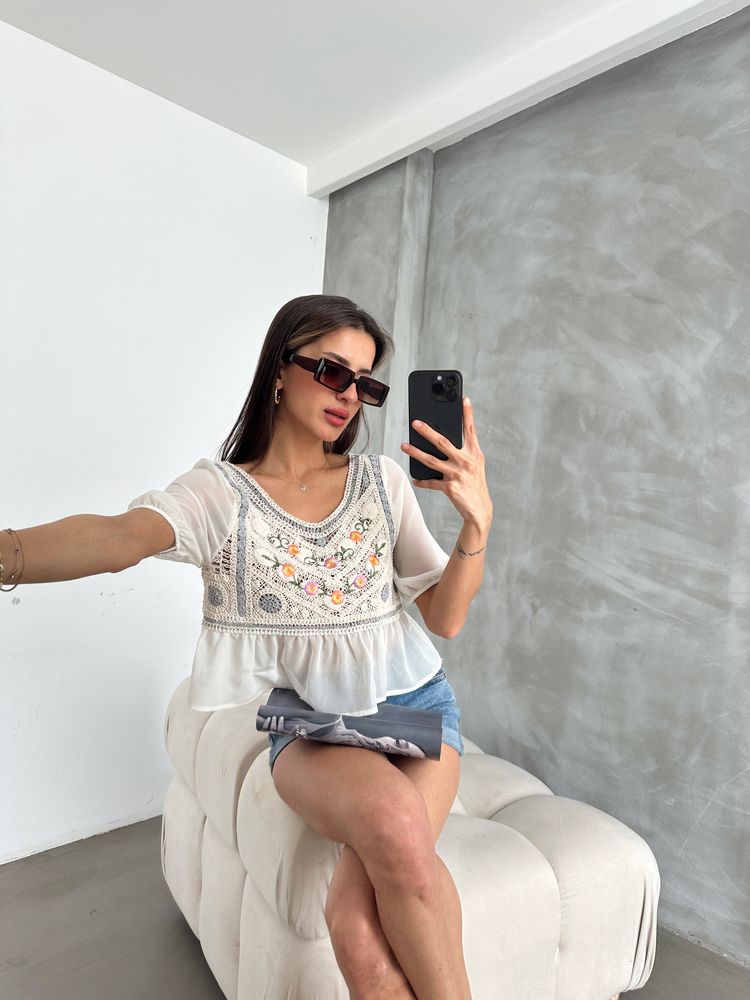 Topshow Stone Grey Embroidered Wholesale Blouse