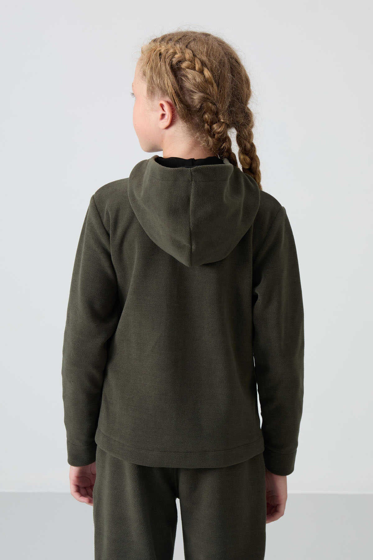 Tommylife Toptan 7-15 Yaş Kapüşonlu Standart Kalıp Kız Çocuk Polar Sweatshirt 75152 Haki