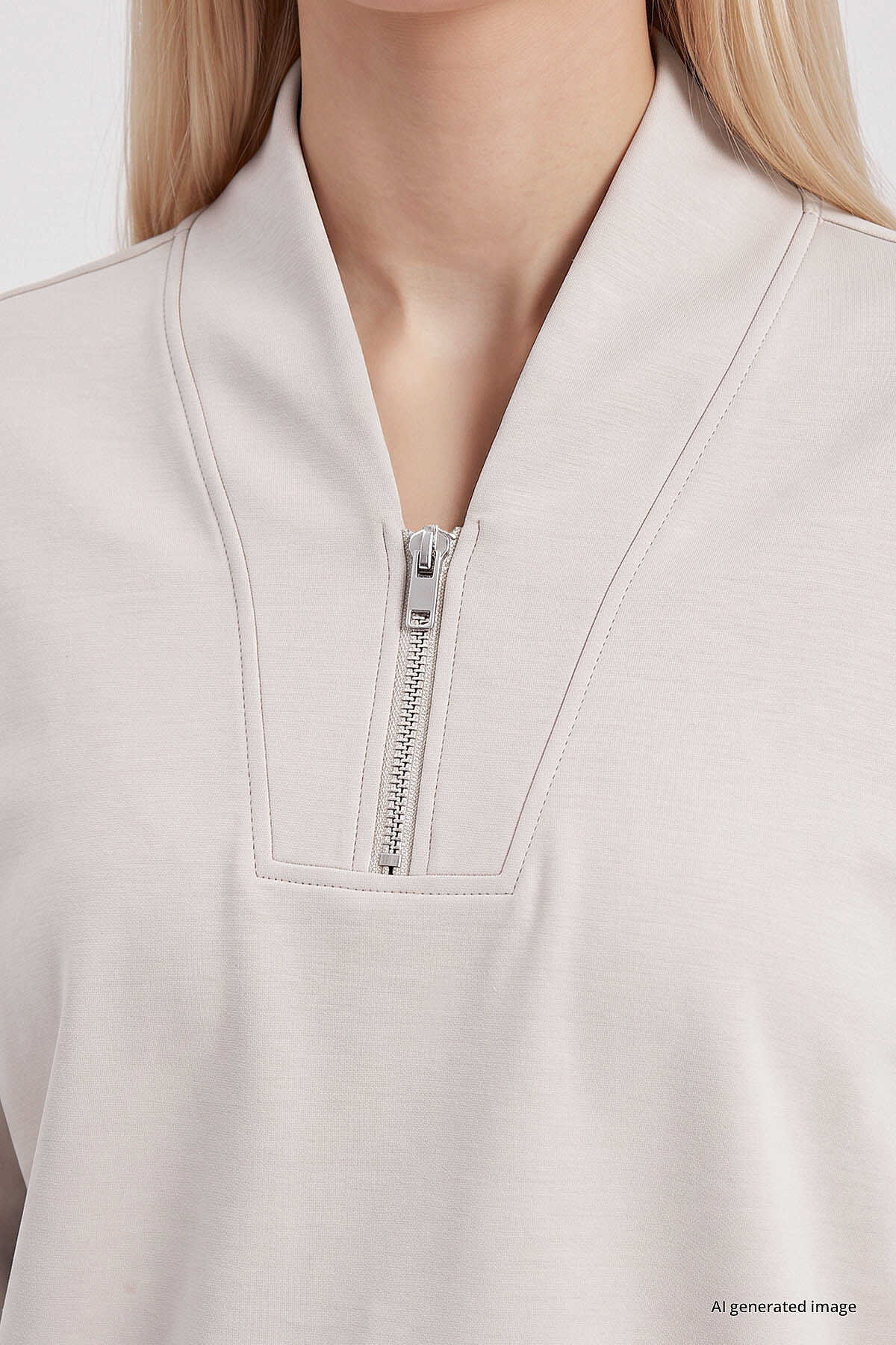 Tommylife Toptan Bej Standart Kalıp Crop Geniş Paça Kadın Eşofman Takım - 95359
