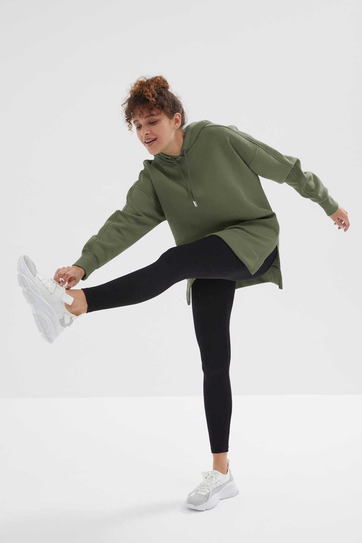 Tommylife Toptan Çağla Reglan Kol Basic Kapüşonlu Oversize Tunik - 97242