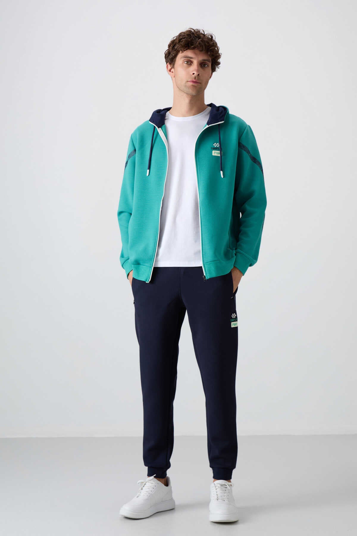 Tommylife Toptan Comfort Fit Baskılı Erkek Eşofman Takım 85236 Deniz Yeşili - İndigo