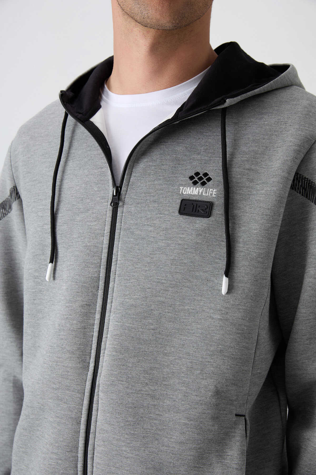 Tommylife Toptan Comfort Fit Baskılı Erkek Eşofman Takım 85236 Gri Melanj