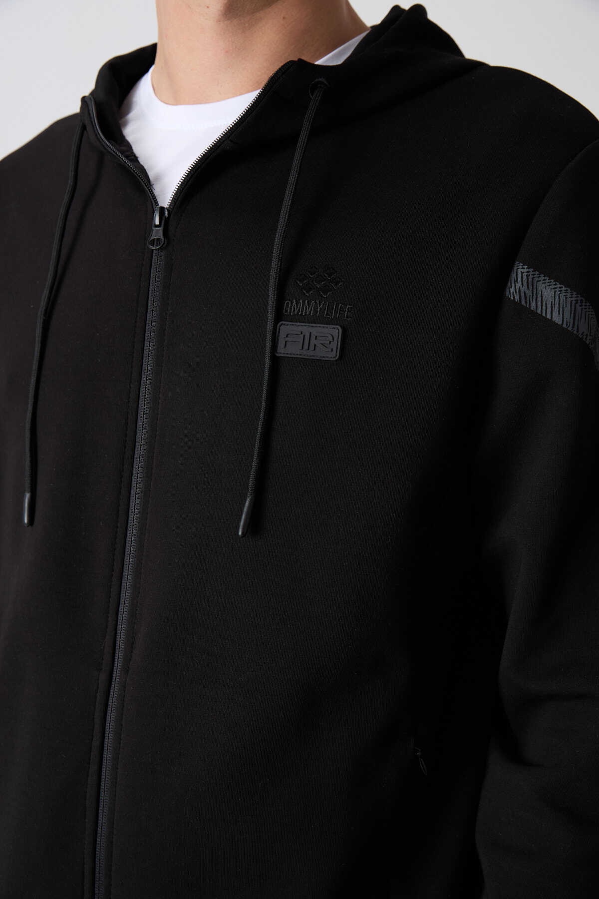 Tommylife Toptan Comfort Fit Baskılı Erkek Eşofman Takım 85236 Siyah