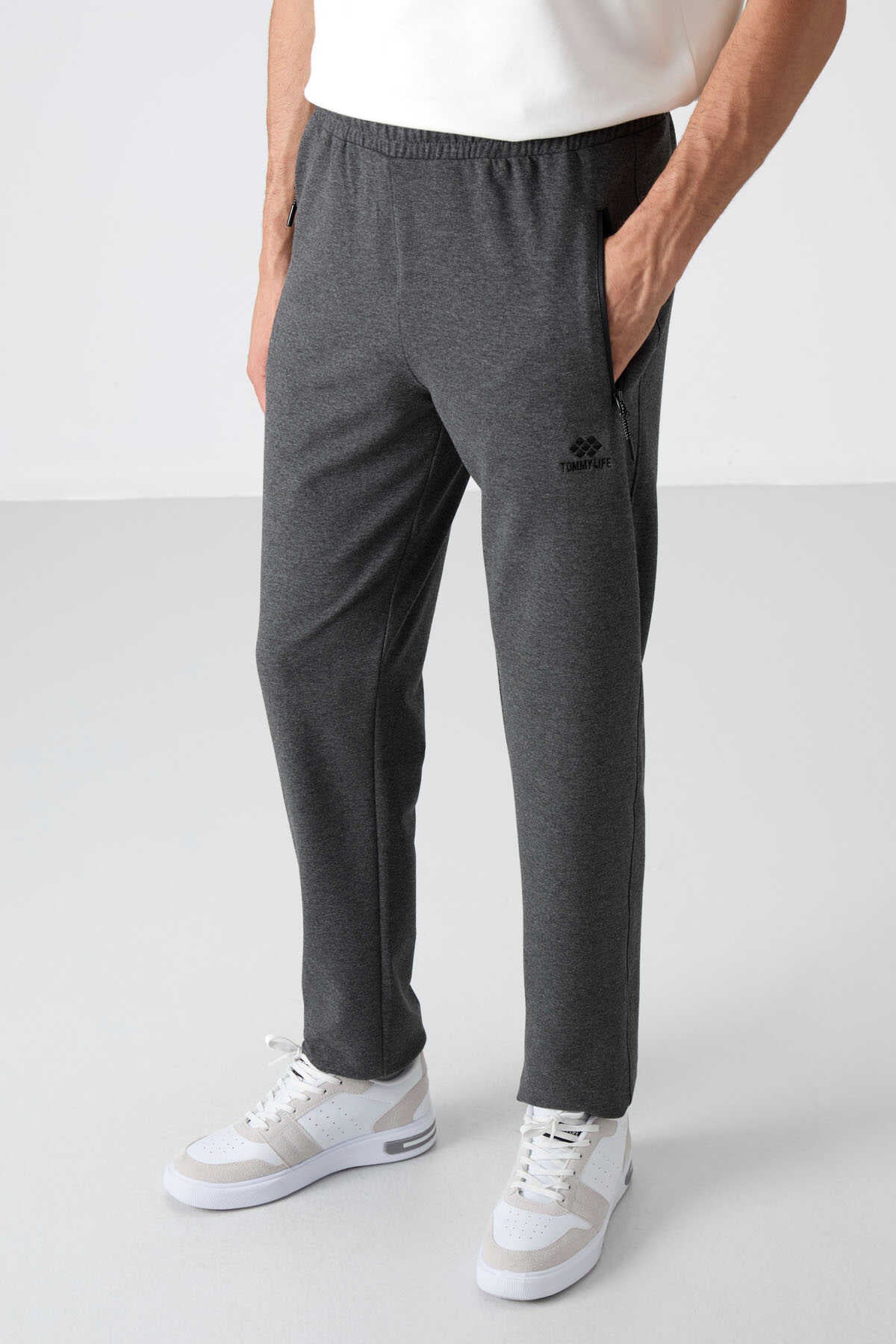 Tommylife Wholesale Slim Fit Classic Leg Men's Sweatpants 84671 Anthracite Melange