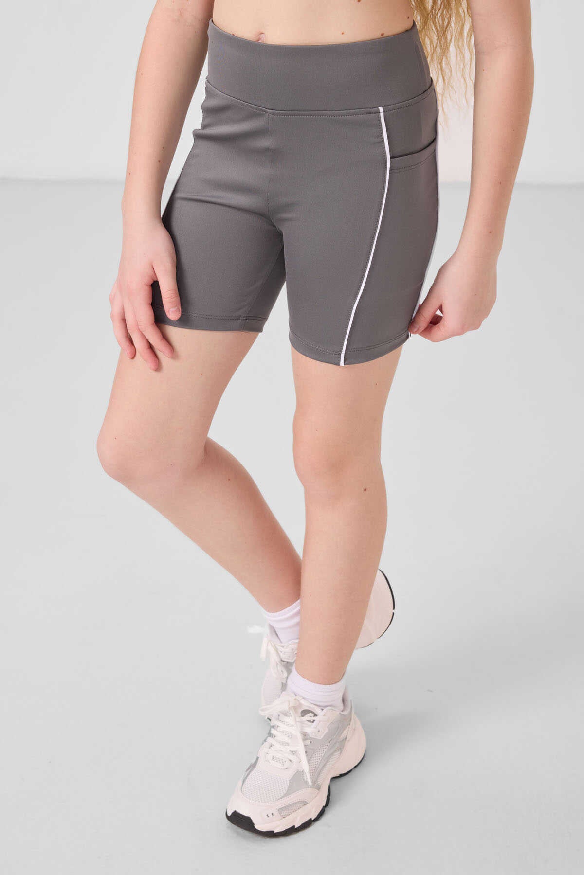 Tommylife Toptan Esnek Standart Fit Basic Performans Kız Çocuk Tayt 75189 Koyu Gri