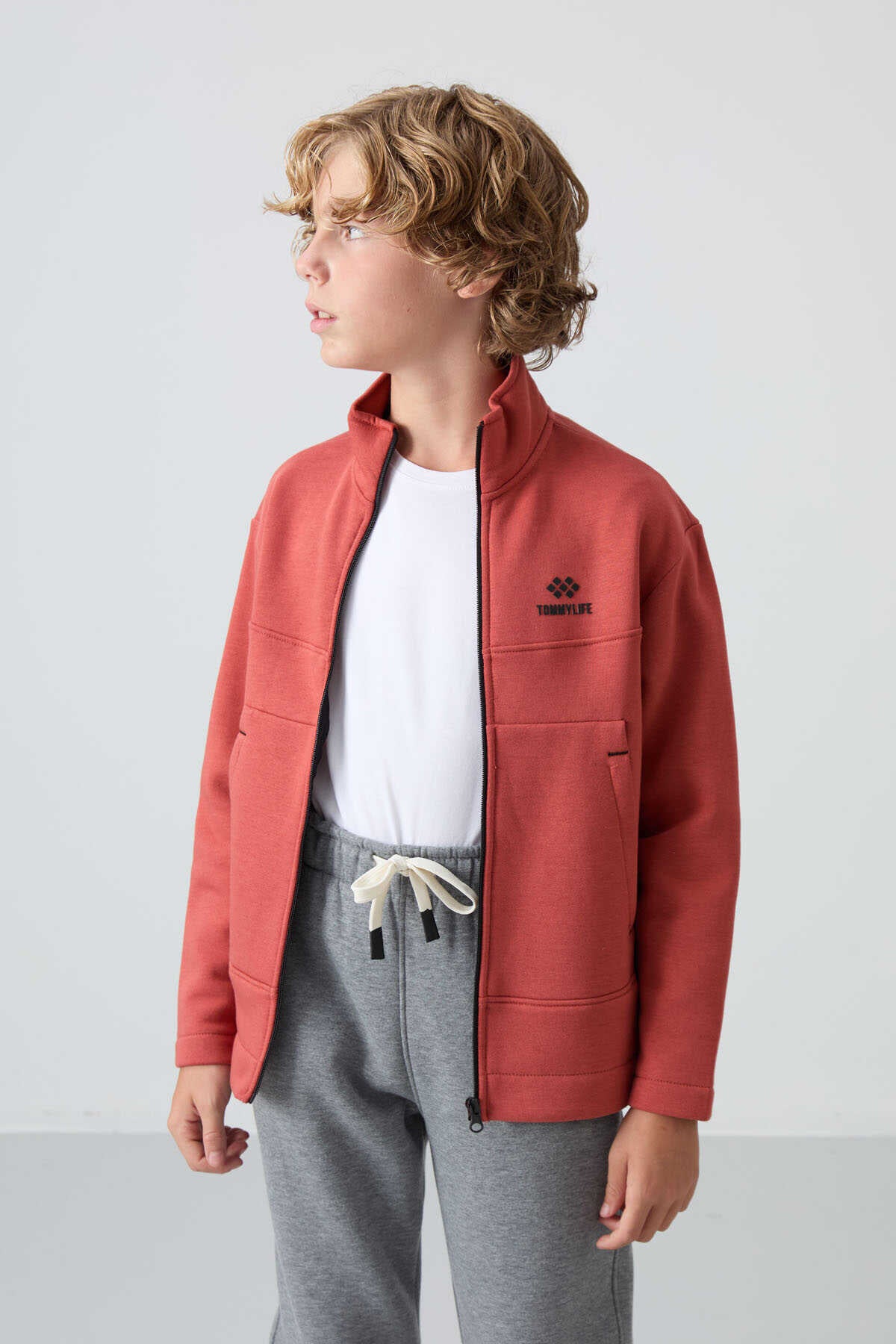 Tommylife Wholesale Waiter Size Stand Collar Standard Fit Basic Boys' Sweatshirt 11245 Terracotta