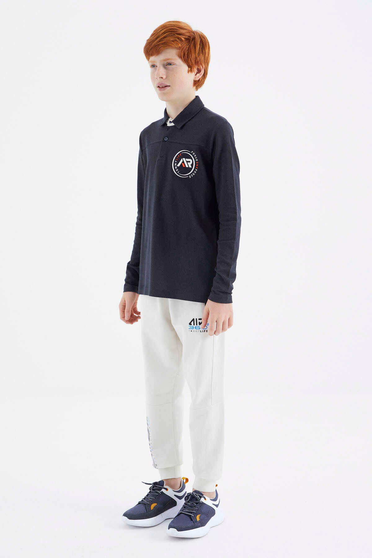 Tommylife Toptan Garson Boy Polo Yaka Standart Kalıp Basic Erkek Çocuk Sweatshirt 11172 Lacivert