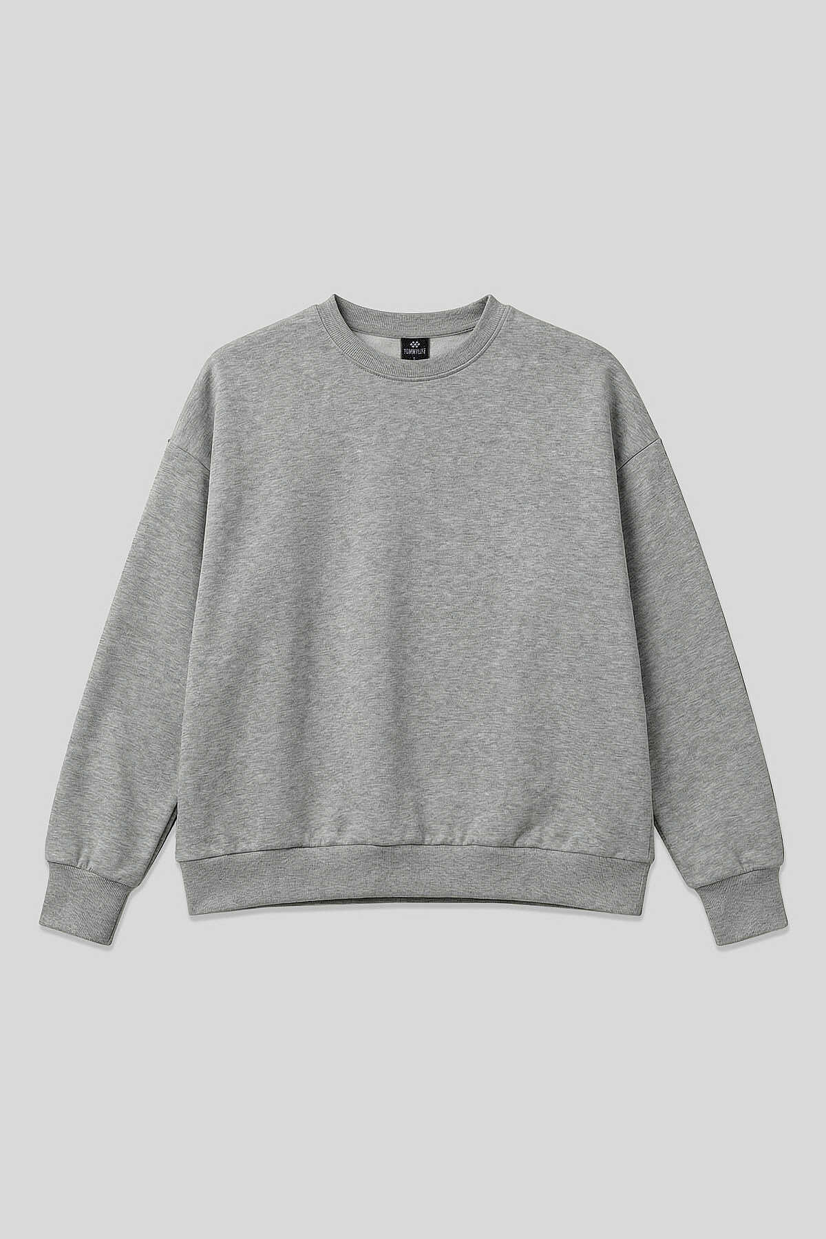 Tommylife Toptan Gri Melanj Basic O Yaka Oversize Kadın Sweatshirt - 97053