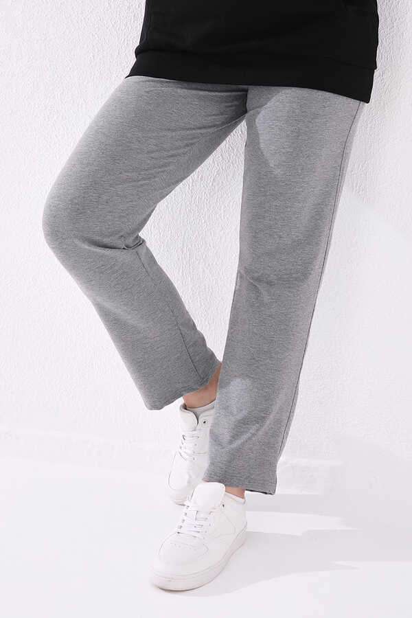 Tommylife Angro Gri Melanj Confortabil Cu Buzunare Croit Clasic Pantalon Femei Talie Mare Trening - 94014