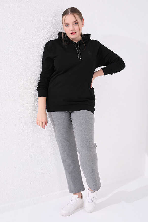 Tommylife Angro Gri Melanj Confortabil Cu Buzunare Croit Clasic Pantalon Femei Talie Mare Trening - 94014