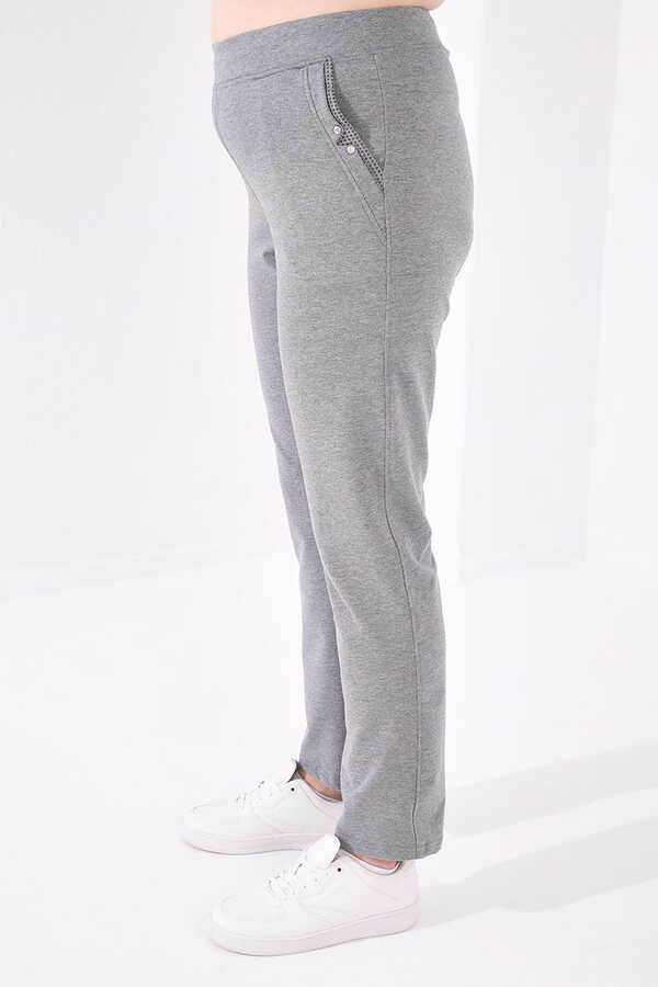 Tommylife Angro Gri Melanj Confortabil Cu Buzunare Croit Clasic Pantalon Femei Talie Mare Trening - 94014