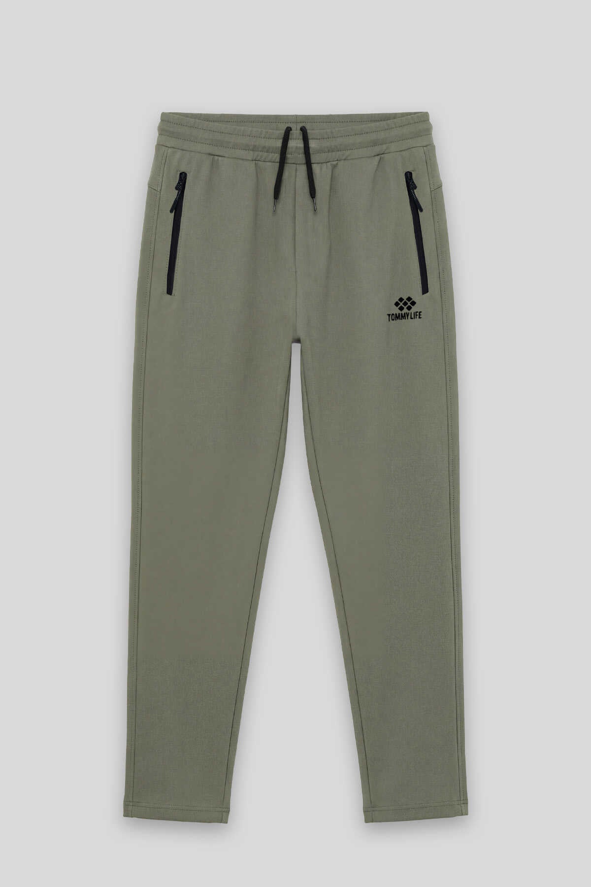 Pantaloni de trening Tommylife Wholesale Khaki Basic pentru bărbați, mărime mare, cu șnur în talie și stil clasic pe picioare - 84844