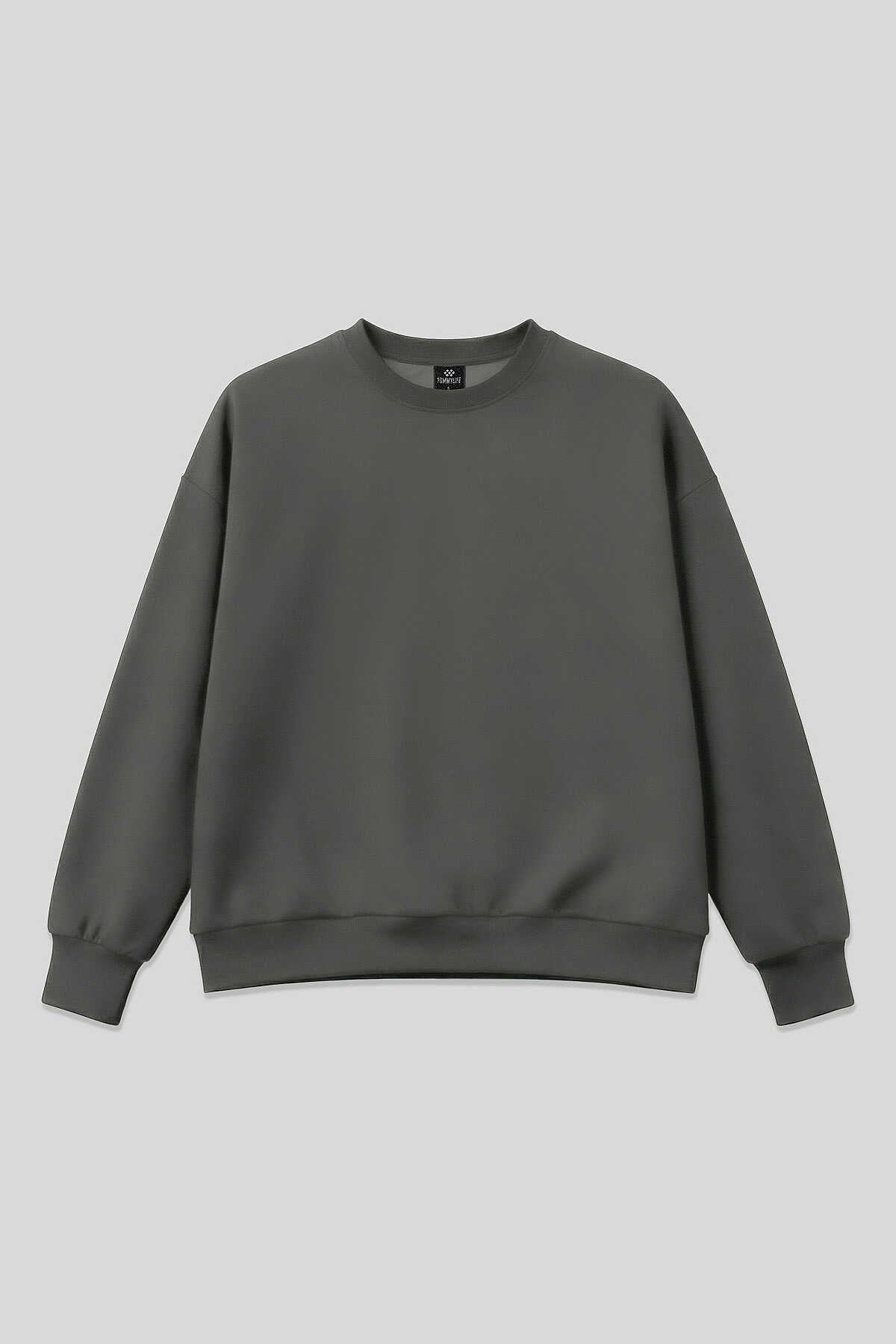 Tommylife Toptan Haki Basic O Yaka Oversize Kadın Sweatshirt - 97053