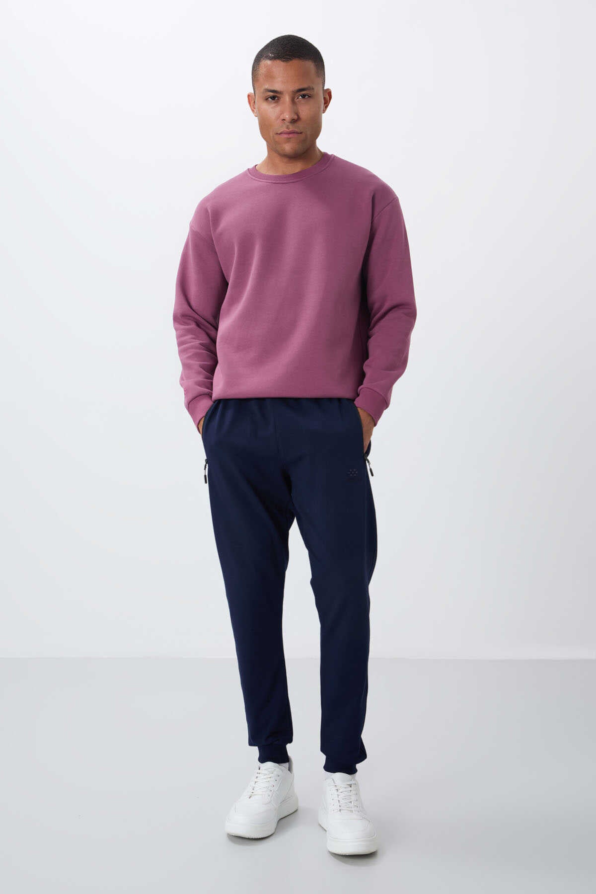 Pantaloni de trening pentru bărbați, croială standard, cu fermoar, indigo, Tommylife Wholesale - 84651