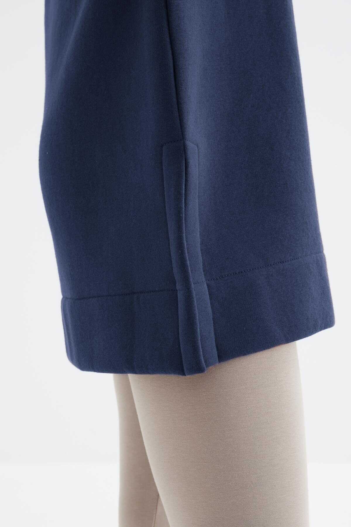 Tommylife Wholesale Indigo Raglan Sleeve Basic Hooded Oversize Tunic - 97242