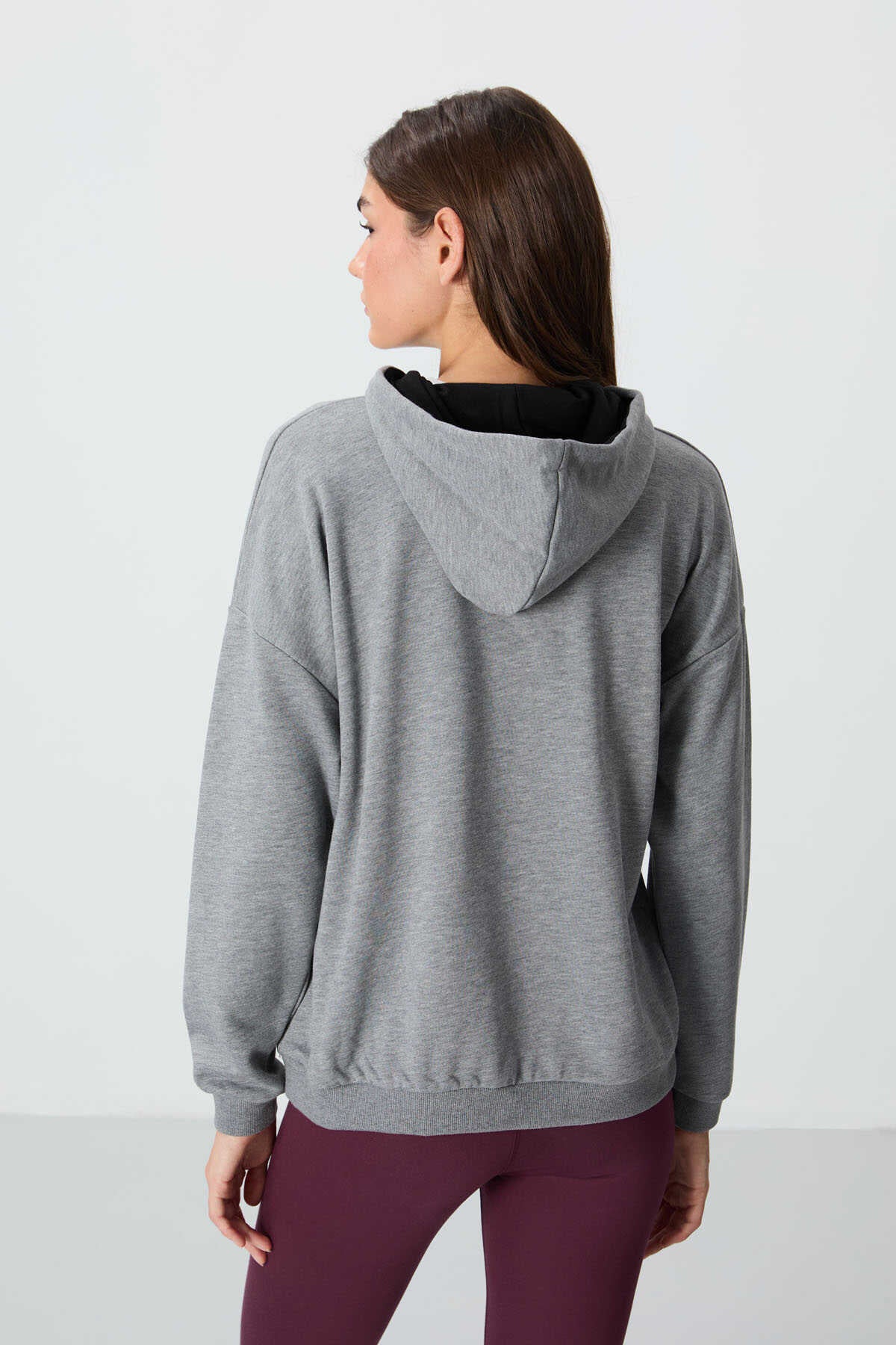 Tommylife Toptan Kapüşonlu Oversize Kadın Sweatshirt 97291 Gri Melanj