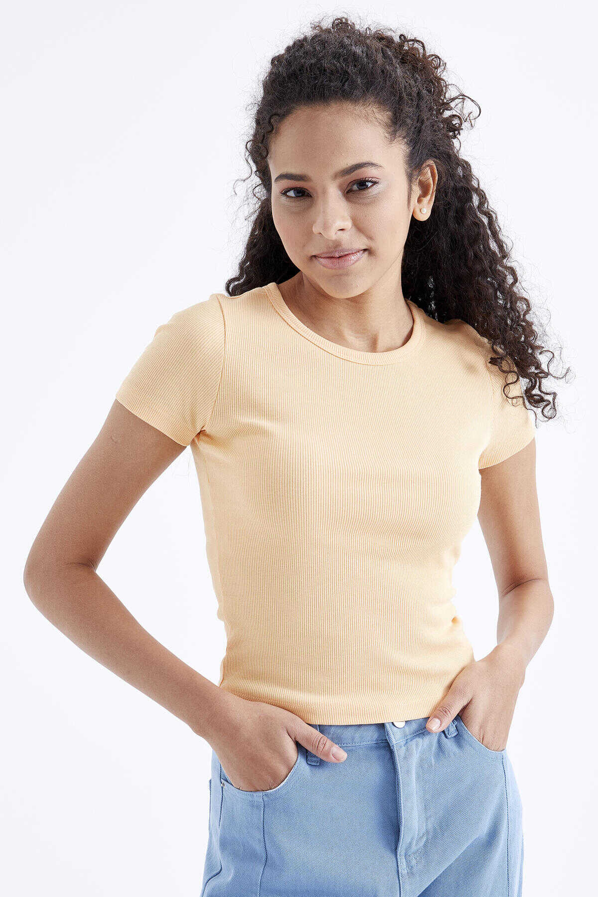 Tommylife Toptan Kavuniçi Basic Kısa Kol O Yaka Kadın T-Shirt - 97202
