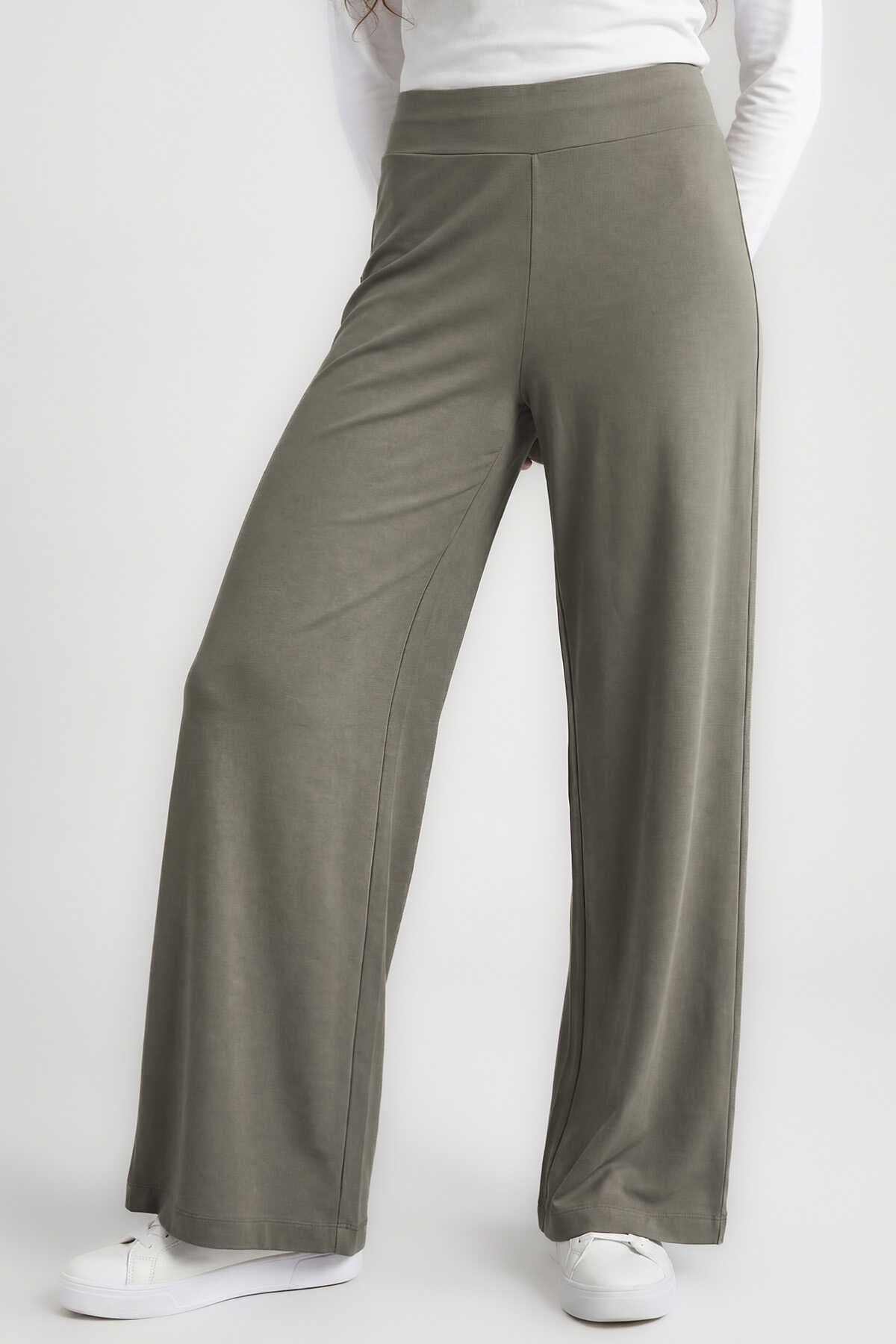 Pantaloni damă Tommylife, cu croială largă, bej închis, cu corset Palazzo, en-gros - 94681