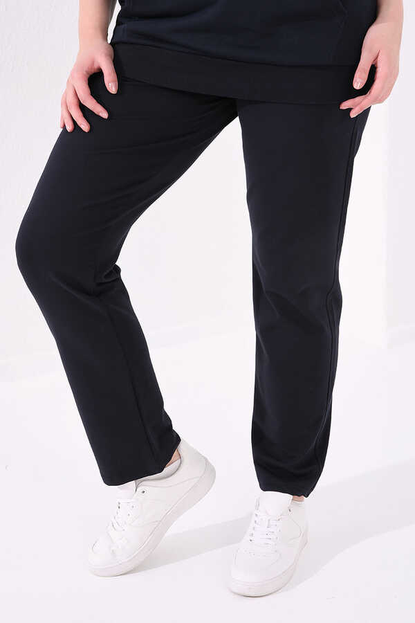 Pantaloni de trening pentru femei, mărime mare, cu croială clasică, bleumarin, cu buzunare, Tommylife Wholesale - 94014