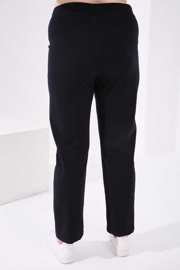 Tommylife Toptan Lacivert Cepli Rahat Form Klasik Paça Kadın Büyük Beden Eşofman Alt - 94017