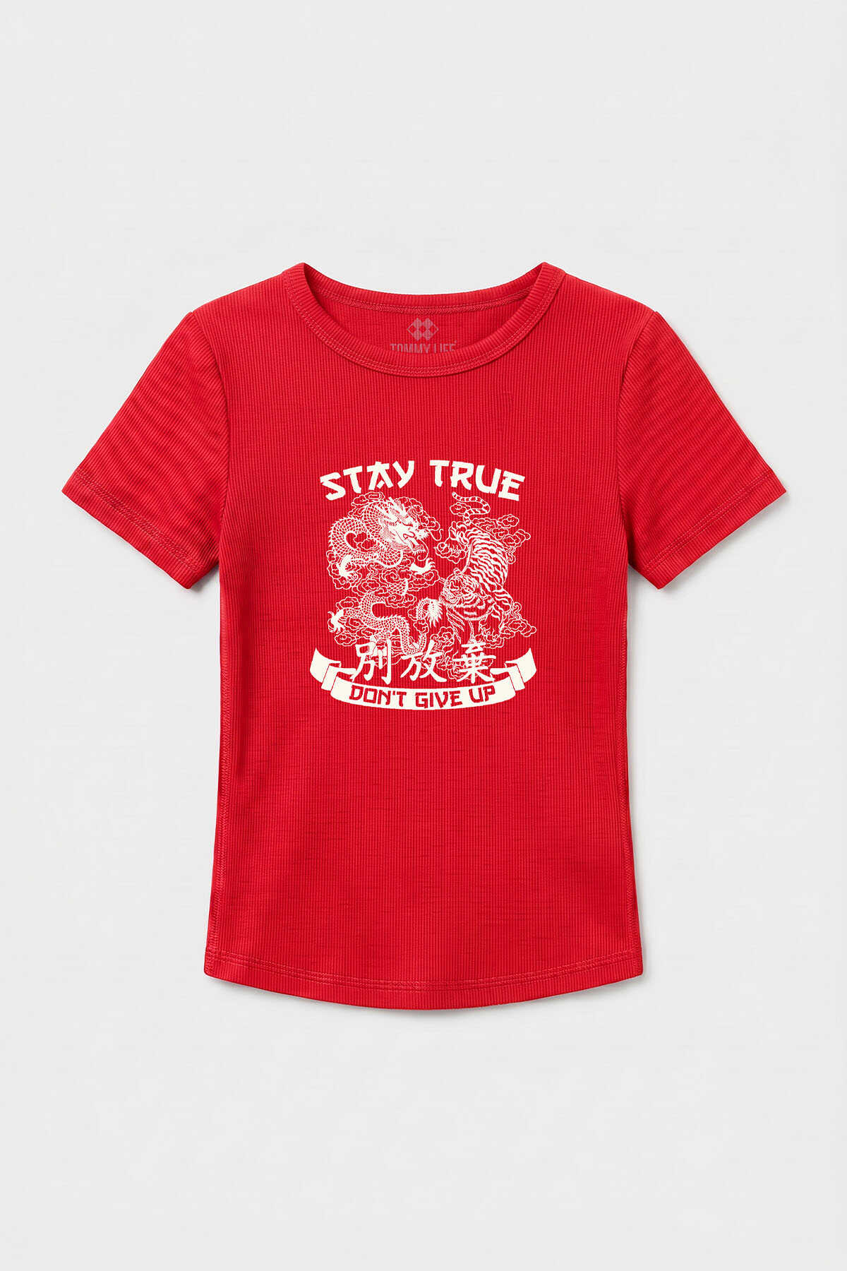 Tommylife Toptan Rosu Granat Imprimat Col O Femeie T-Shirt - 97201