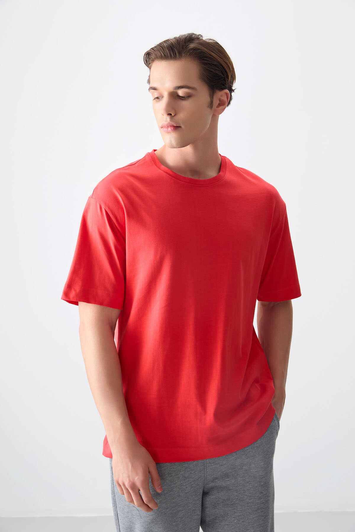Tommylife Toptan O Yaka Oversize Basic Erkek T-Shirt 88353 Fiesta