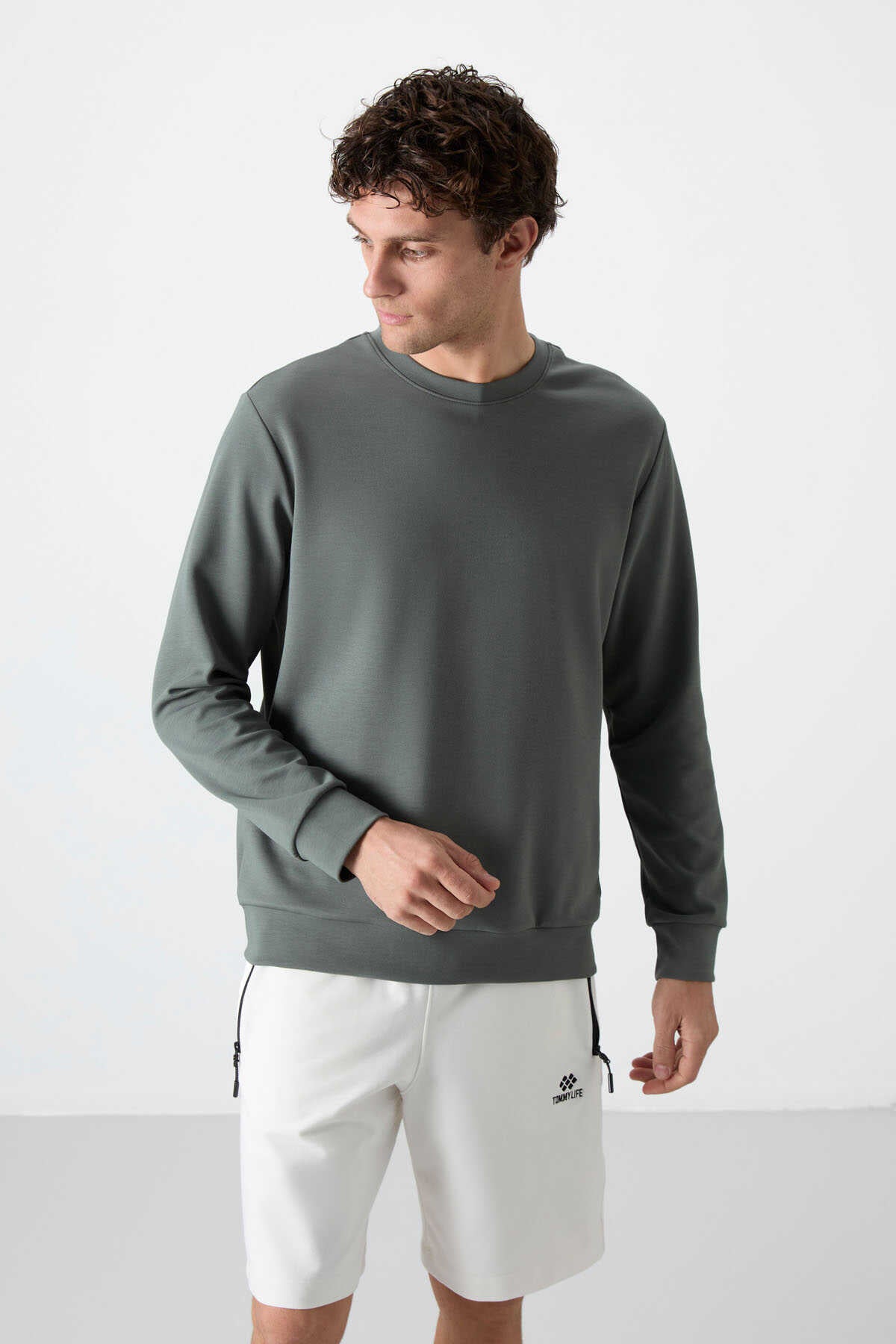 Tommylife Toptan O Yaka Rahat Form Basic Erkek Sweatshirt 88053 Çağla