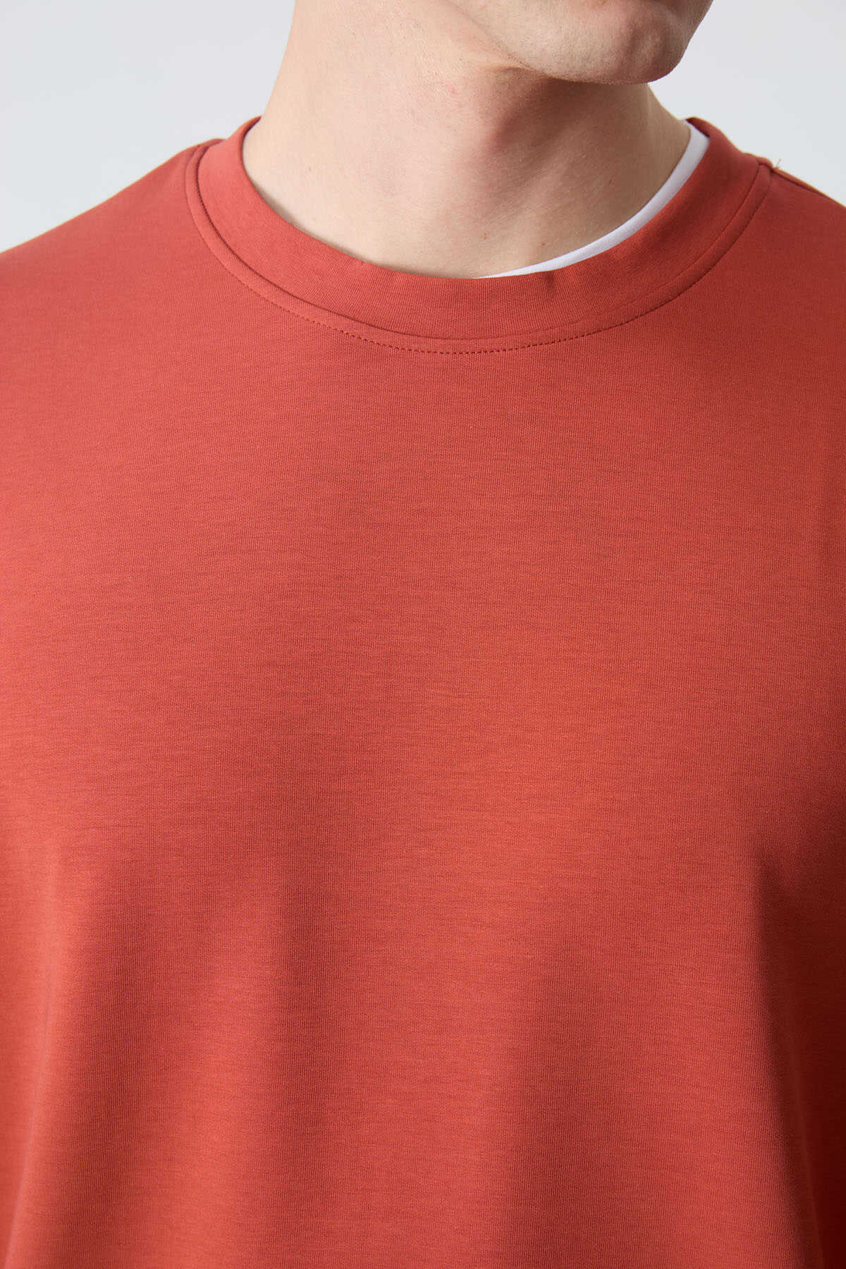 Tommylife Toptan O Yaka Rahat Form Basic Erkek Sweatshirt 88053 Kiremit