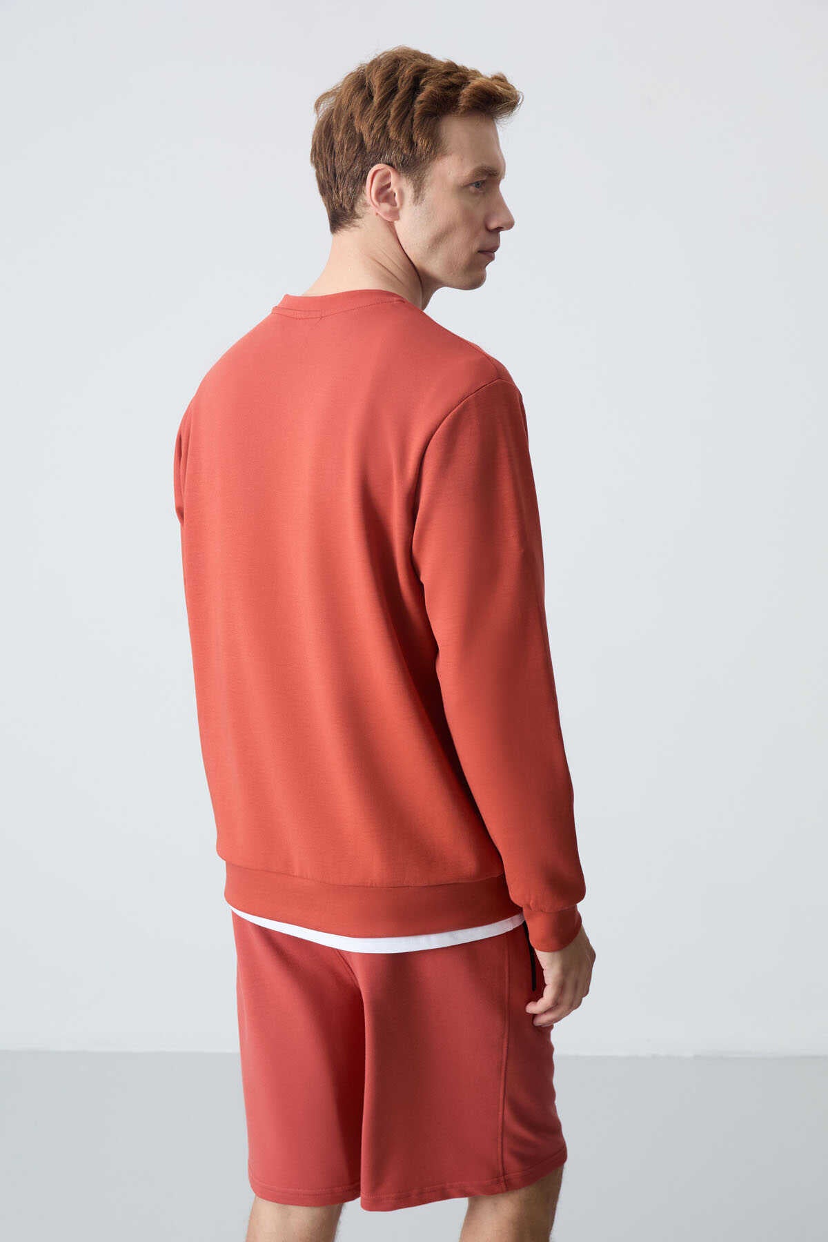 Tommylife Toptan O Yaka Rahat Form Basic Erkek Sweatshirt 88053 Kiremit