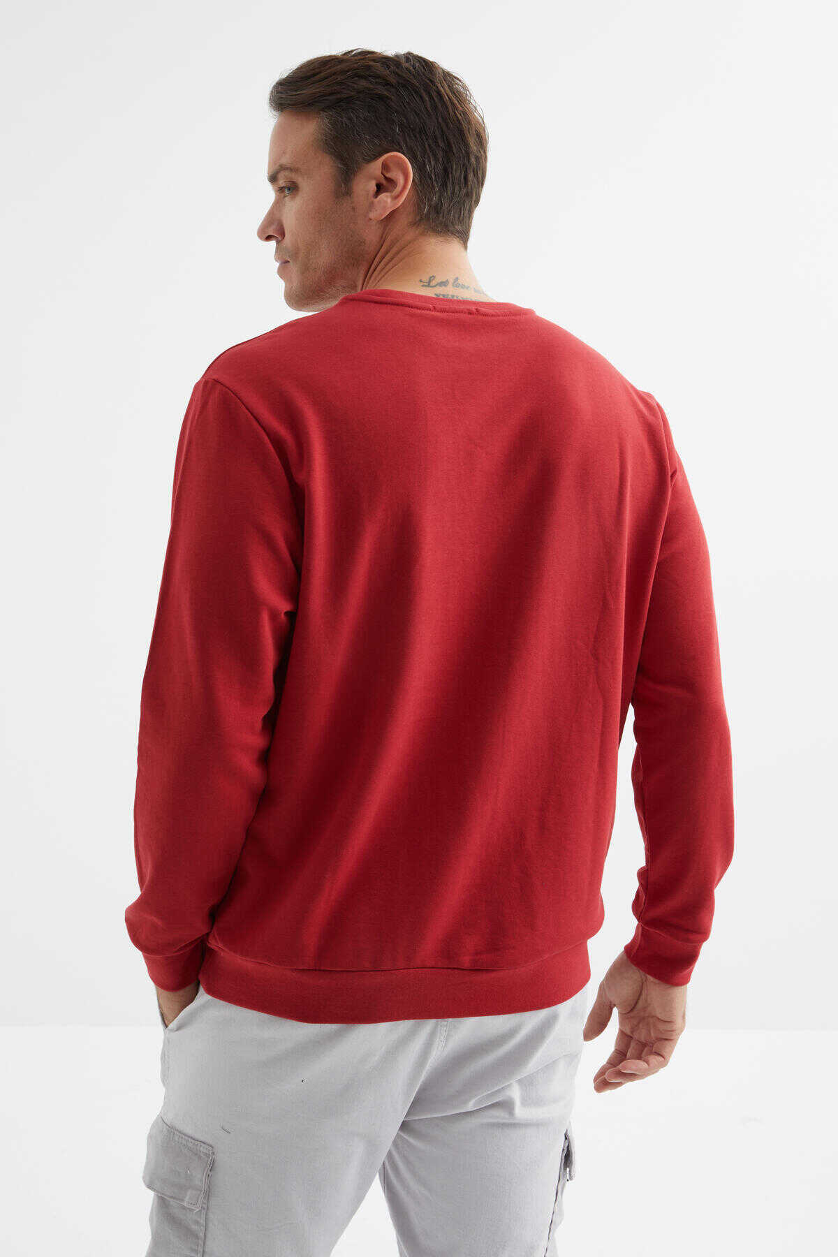 Tommylife Toptan O Yaka Rahat Form Basic Erkek Sweatshirt 88053 Kırmızı