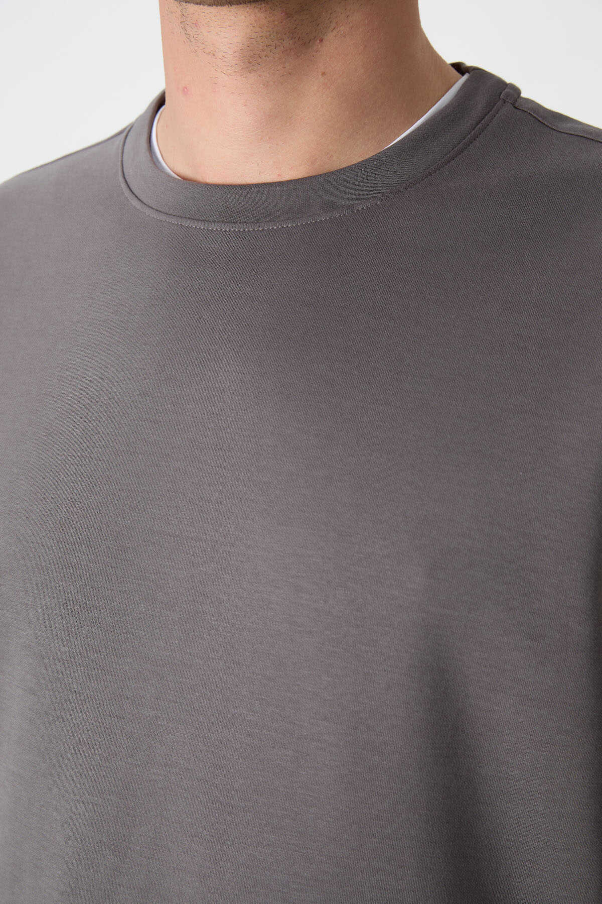Tommylife Toptan O Yaka Rahat Form Basic Erkek Sweatshirt 88053 Koyu Gri