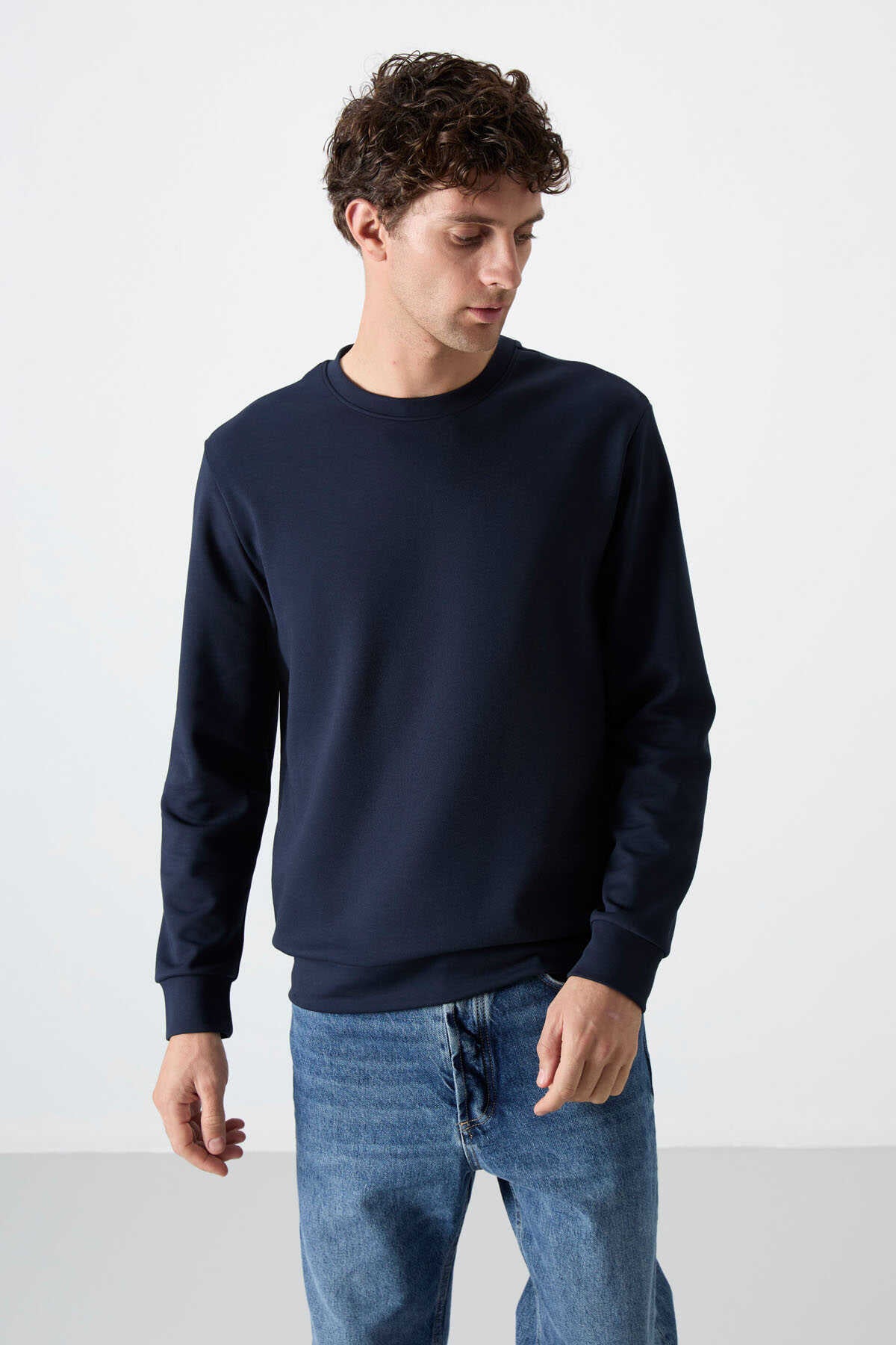 Tommylife Toptan O Yaka Rahat Form Basic Erkek Sweatshirt 88053 Lacivert
