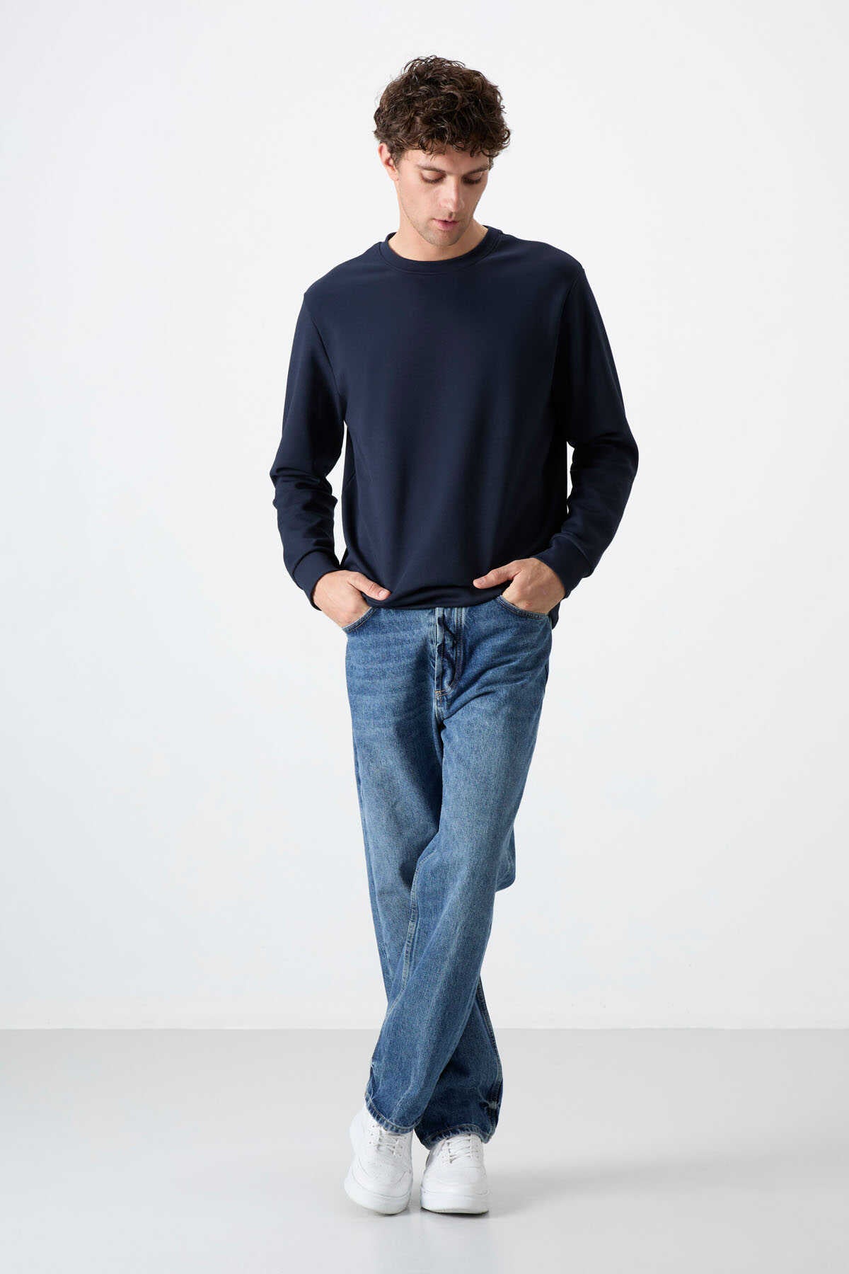 Tommylife Toptan O Yaka Rahat Form Basic Erkek Sweatshirt 88053 Lacivert