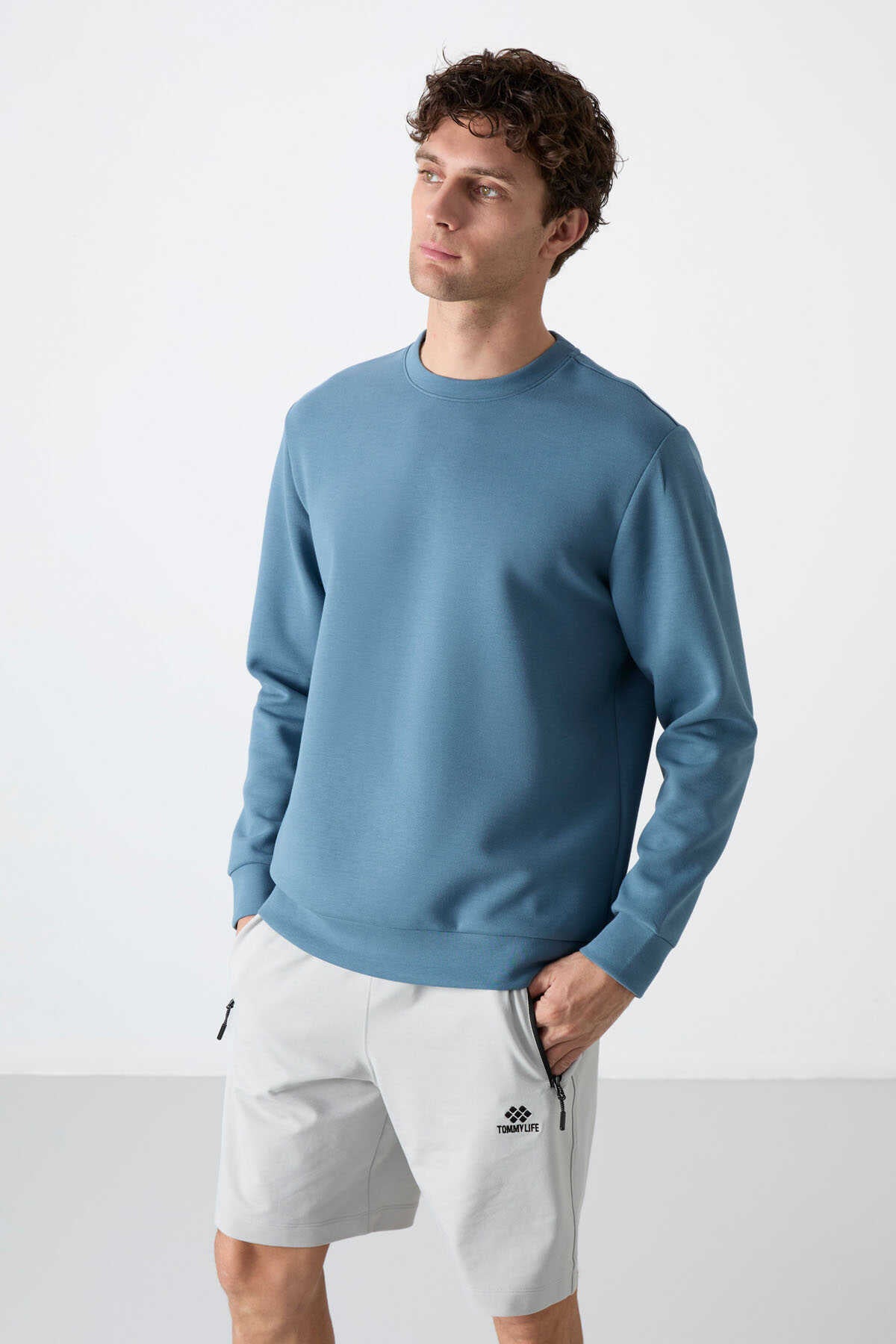 Tommylife Toptan O Yaka Rahat Form Basic Erkek Sweatshirt 88053 Orman Yeşili