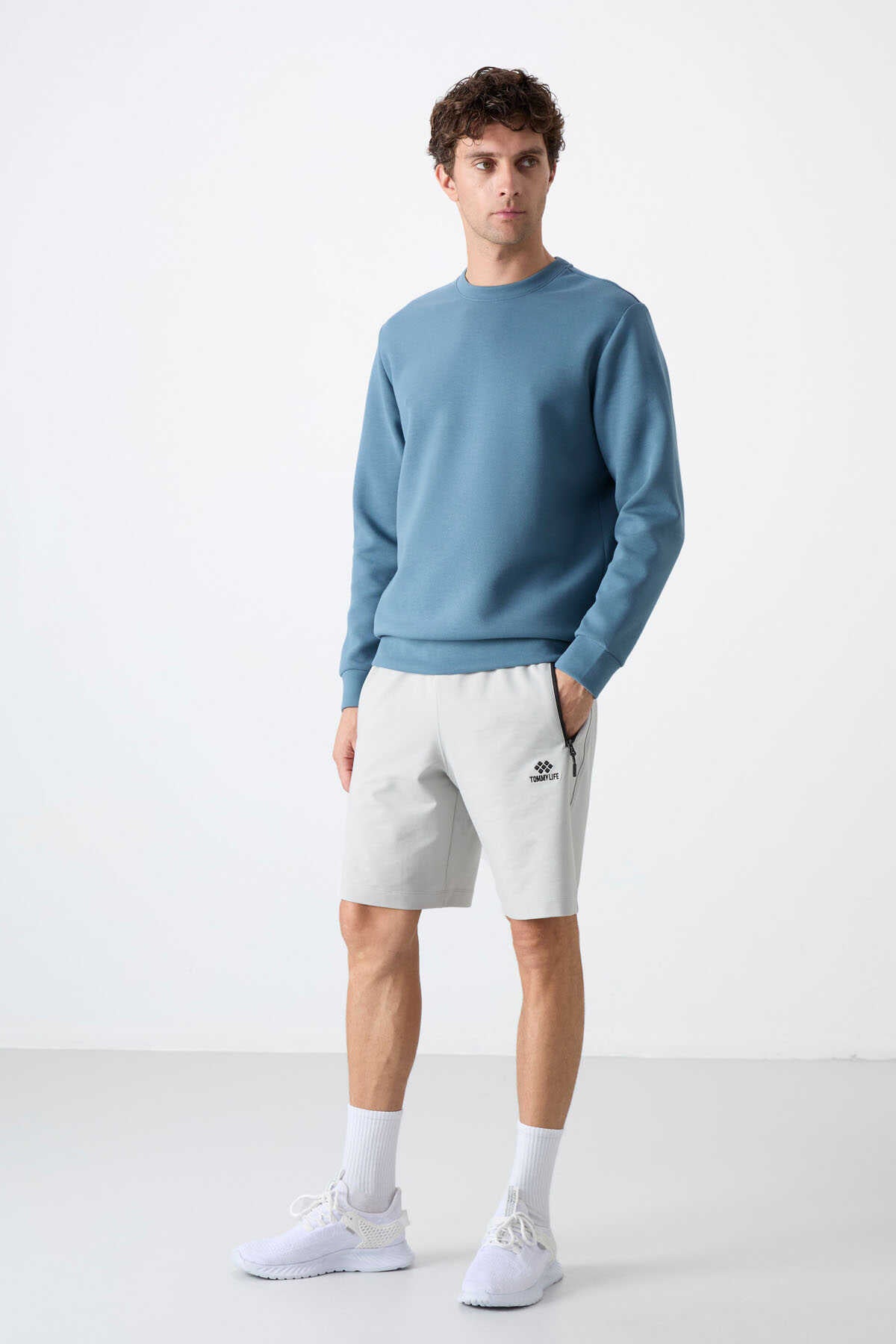 Tommylife Toptan O Yaka Rahat Form Basic Erkek Sweatshirt 88053 Orman Yeşili