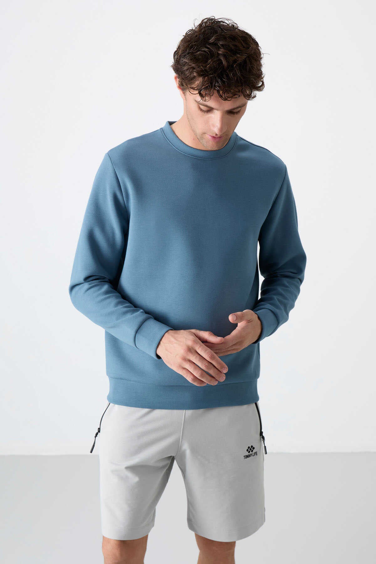 Tommylife Toptan O Yaka Rahat Form Basic Erkek Sweatshirt 88053 Orman Yeşili