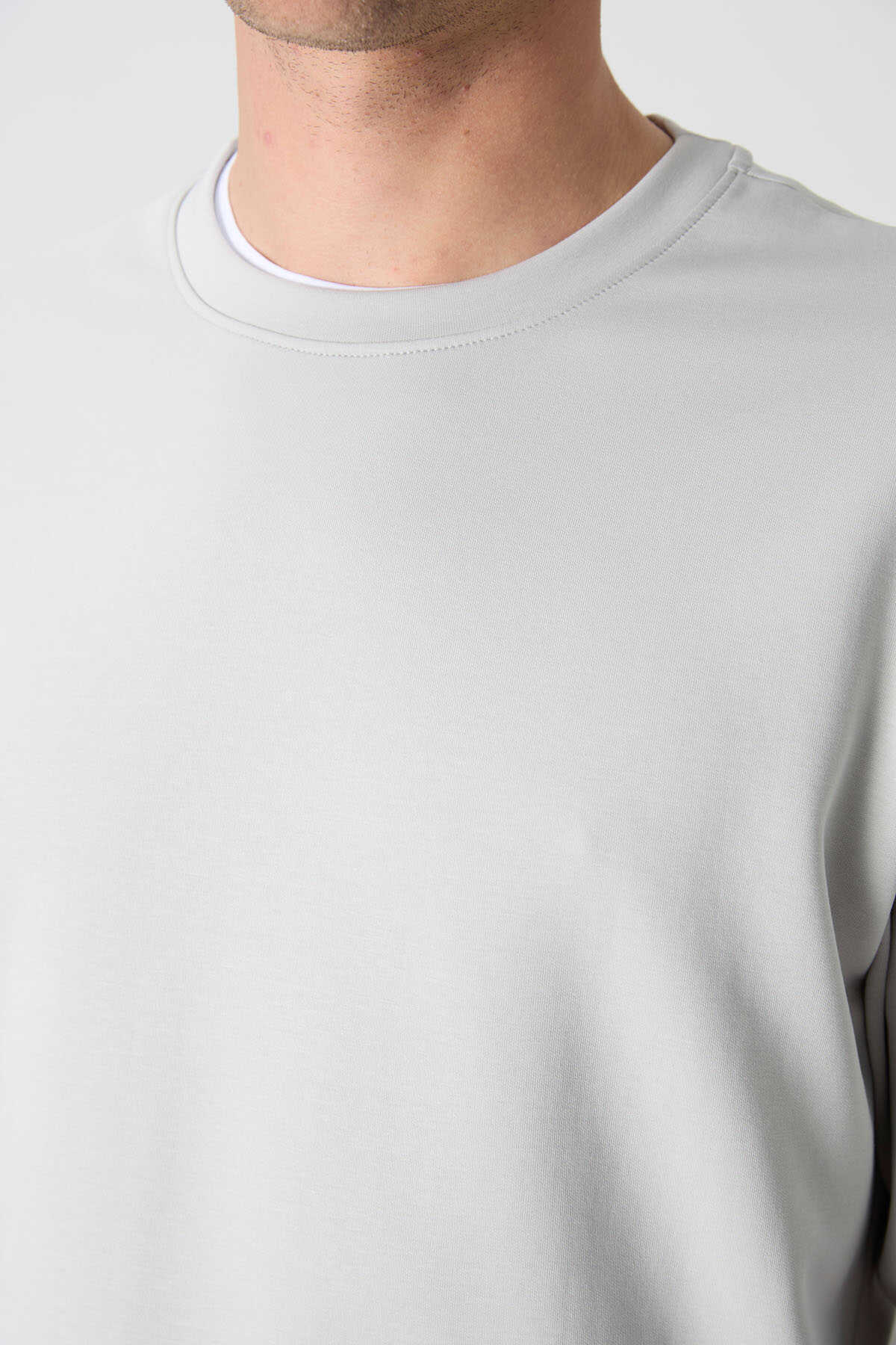 Tommylife Toptan O Yaka Rahat Form Basic Erkek Sweatshirt 88053 Taş