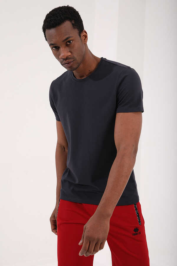 Tommylife Toptan O Yaka Standart Kalıp Basic Erkek T-Shirt 87911 Antrasit