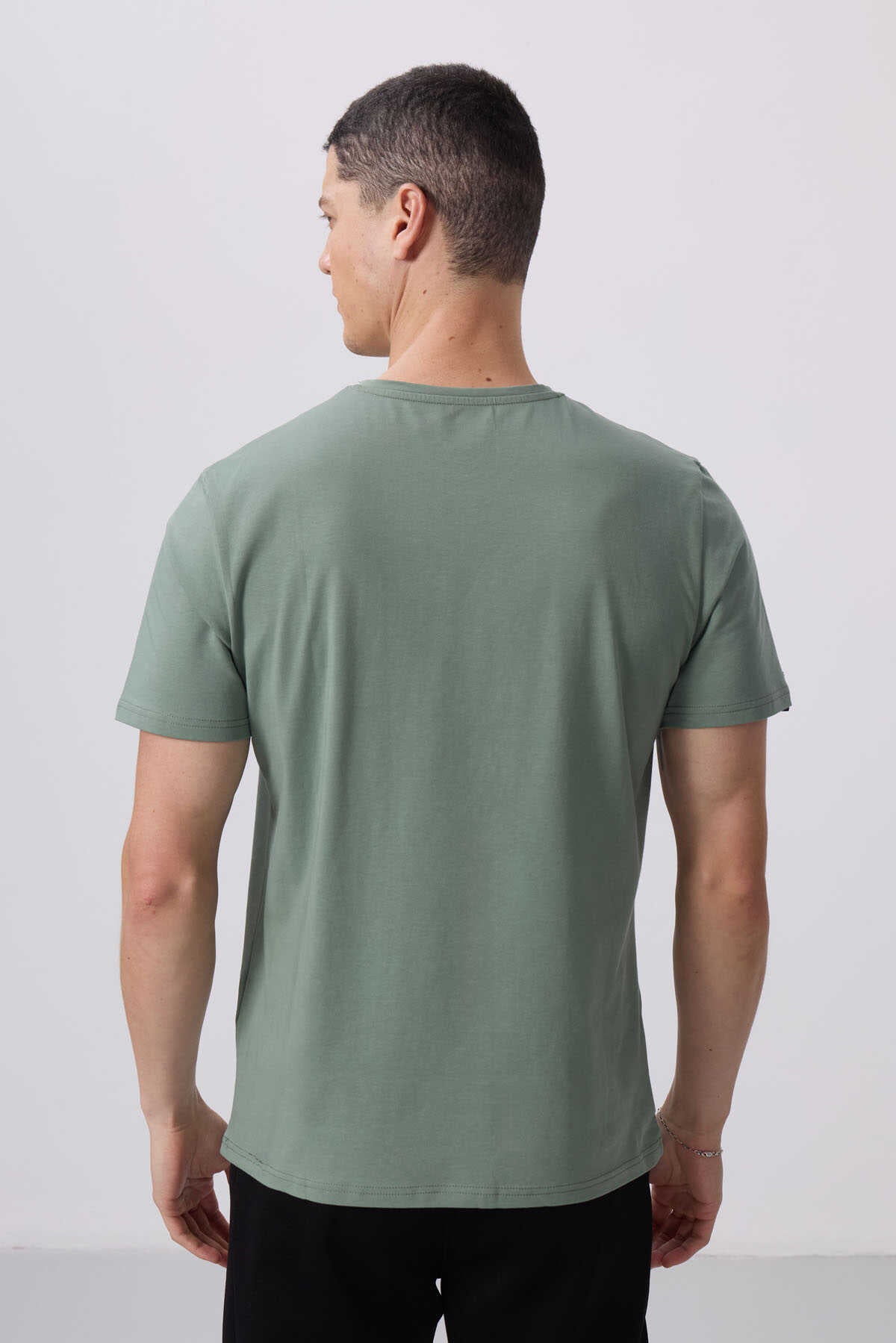 Tommylife Toptan O Yaka Standart Kalıp Basic Erkek T-Shirt 87911 Kaktüs