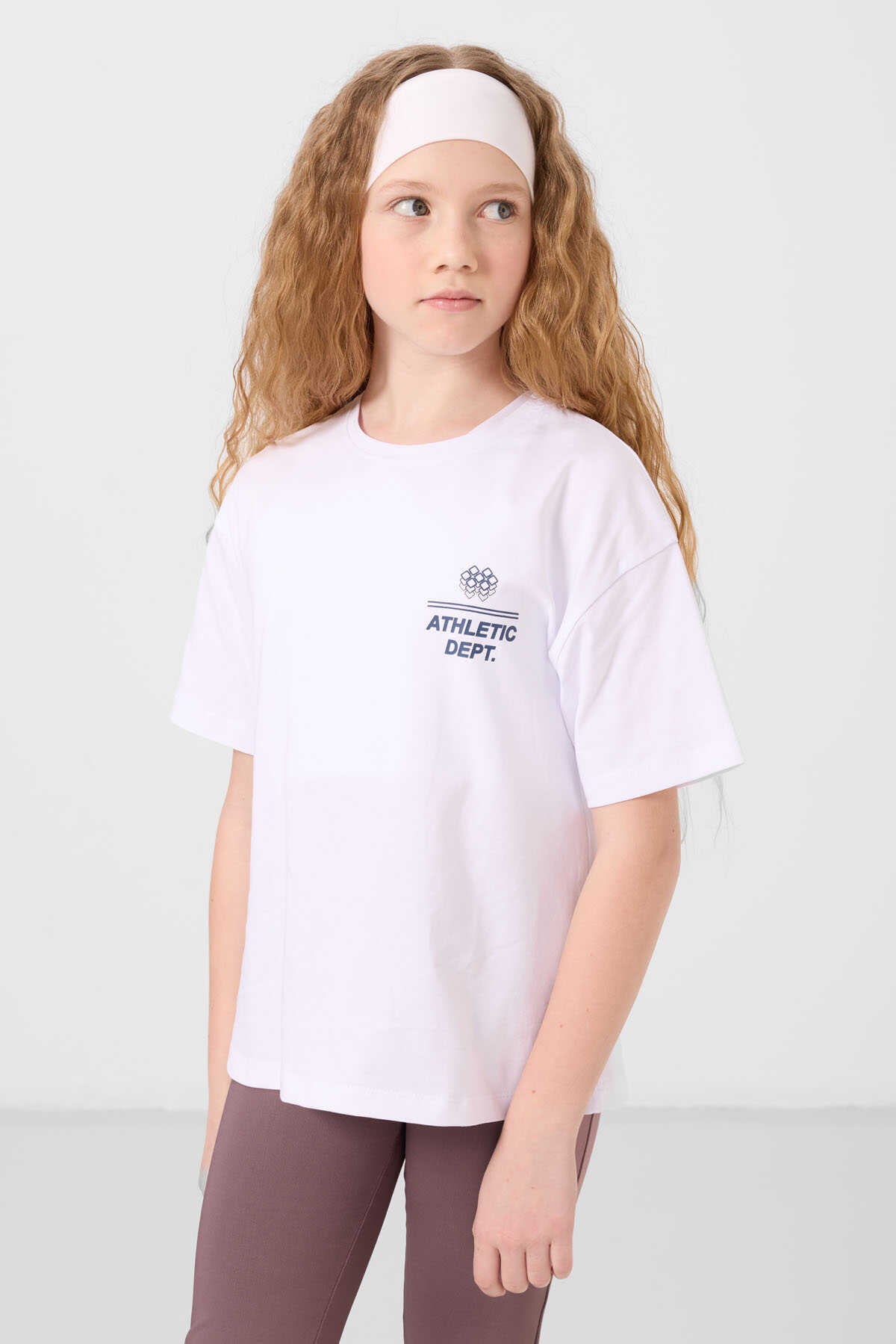 Tommylife Toptan Pamuklu O Yaka Oversize Fit Basic Kız Çocuk T Shirt 75178 Beyaz