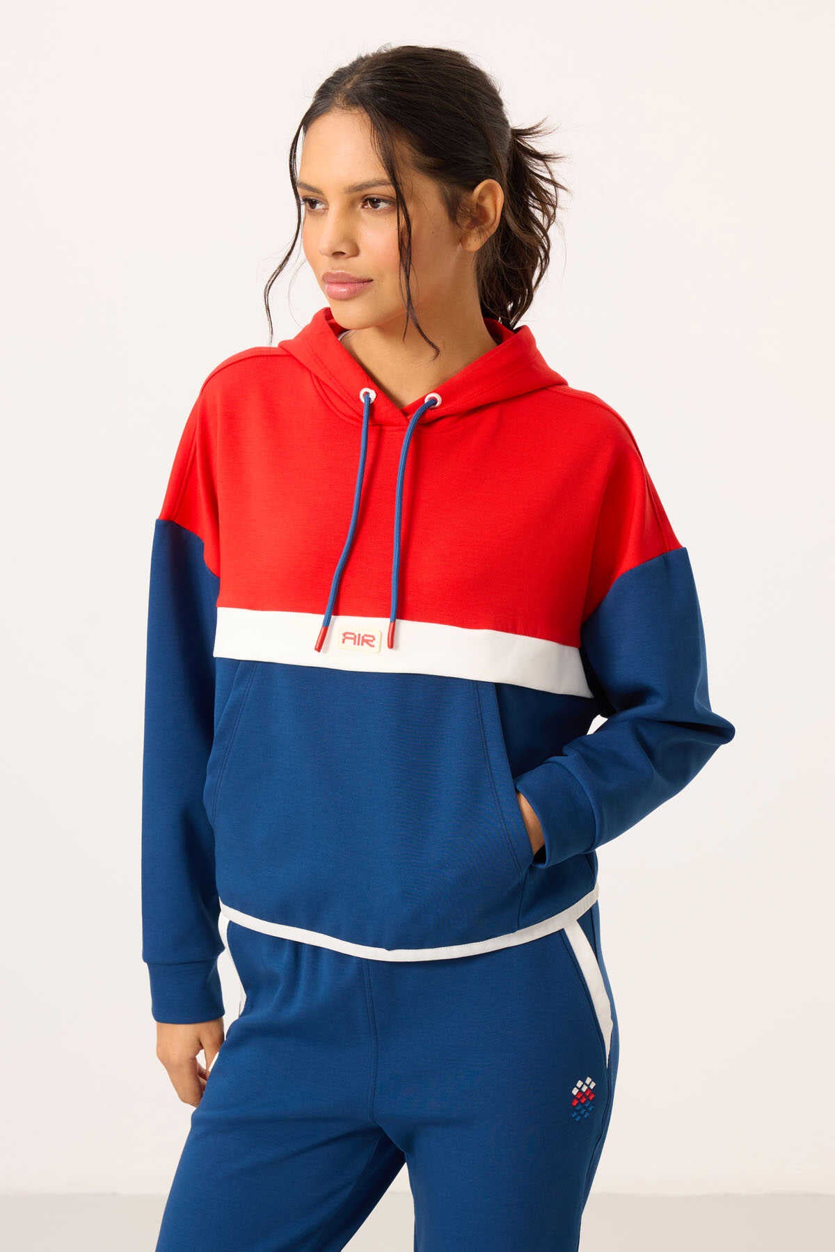 Tommylife Toptan Parliament Kapüşonlu Renk Bloklu Kadın Eşofman Takım - 95327