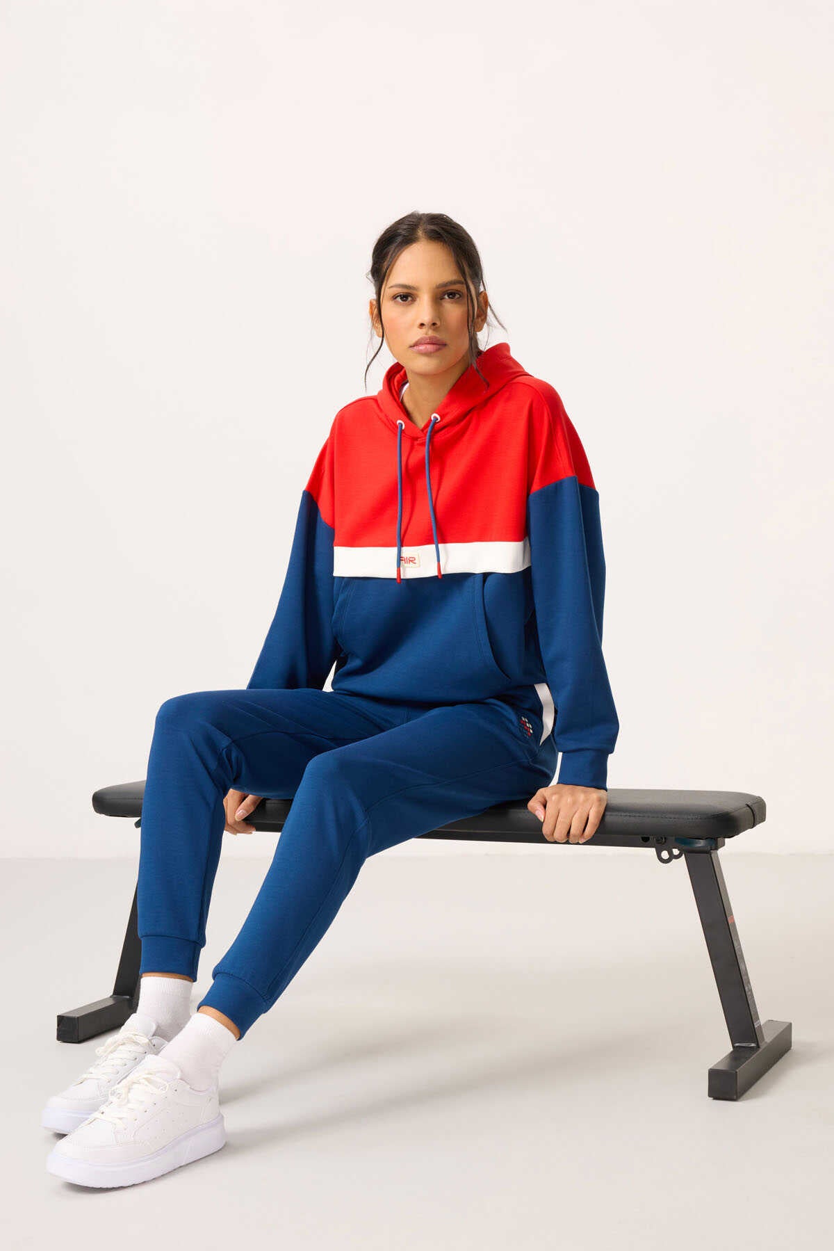 Tommylife Toptan Parliament Kapüşonlu Renk Bloklu Kadın Eşofman Takım - 95327